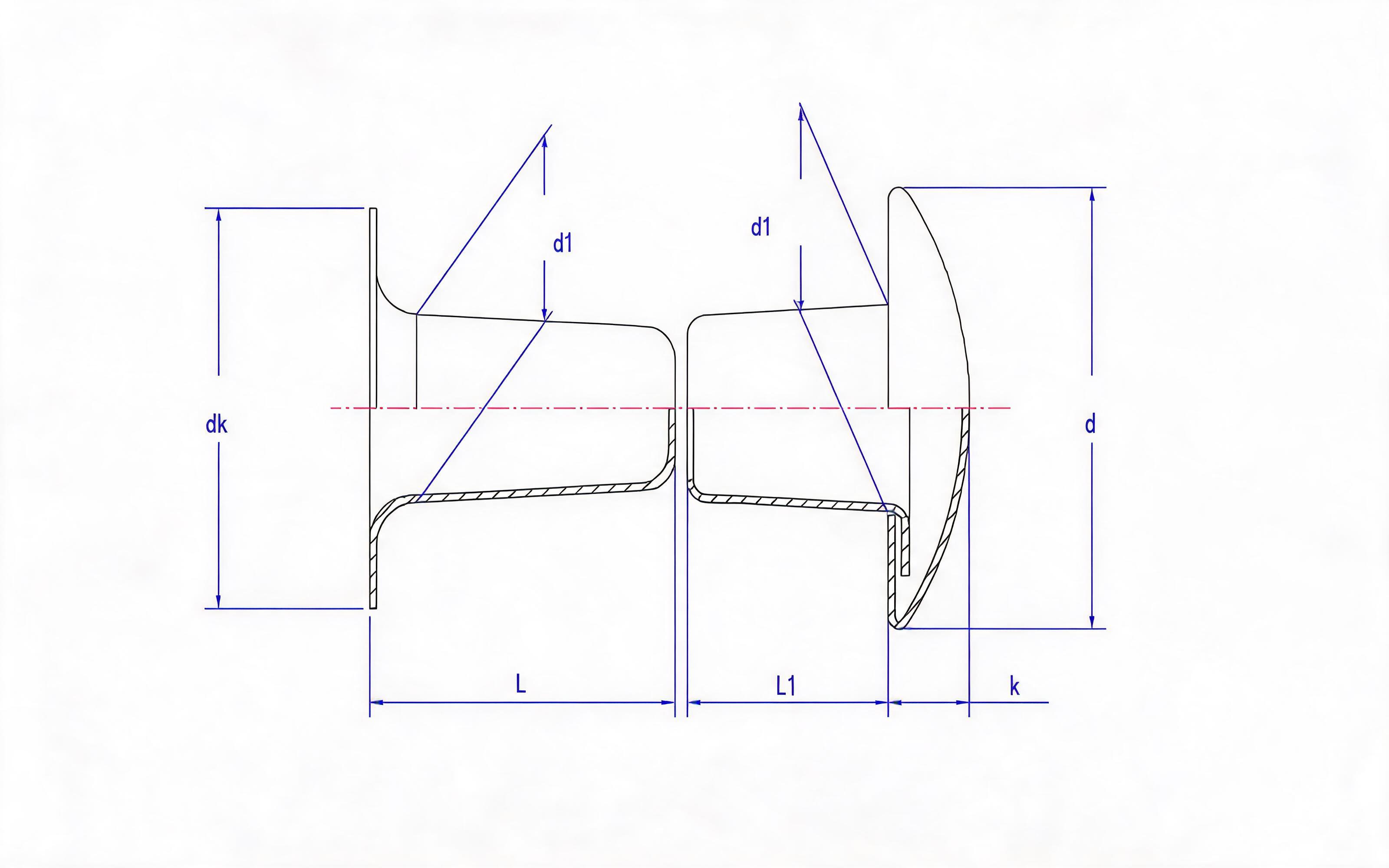 Type A flat head compression rivet Standard Drawing