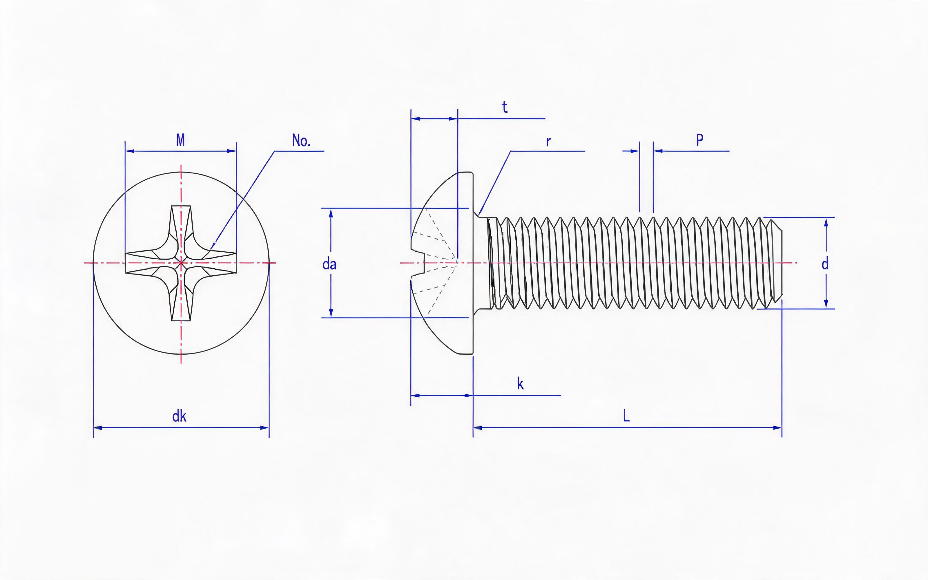 Cross recessed pan-head screw (H-groove) Standard Drawing