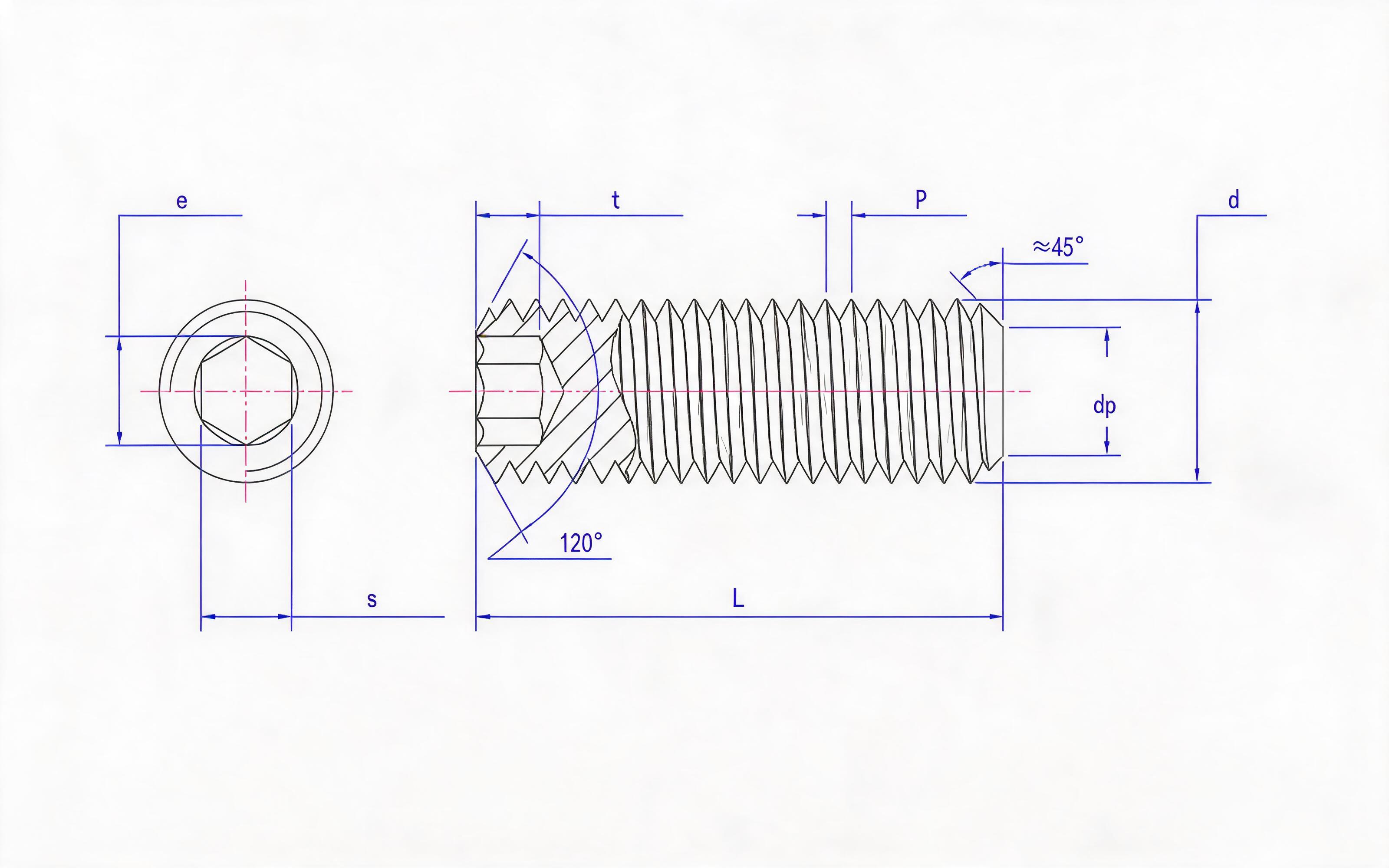 Hexagon flat end set screw Standard Drawing