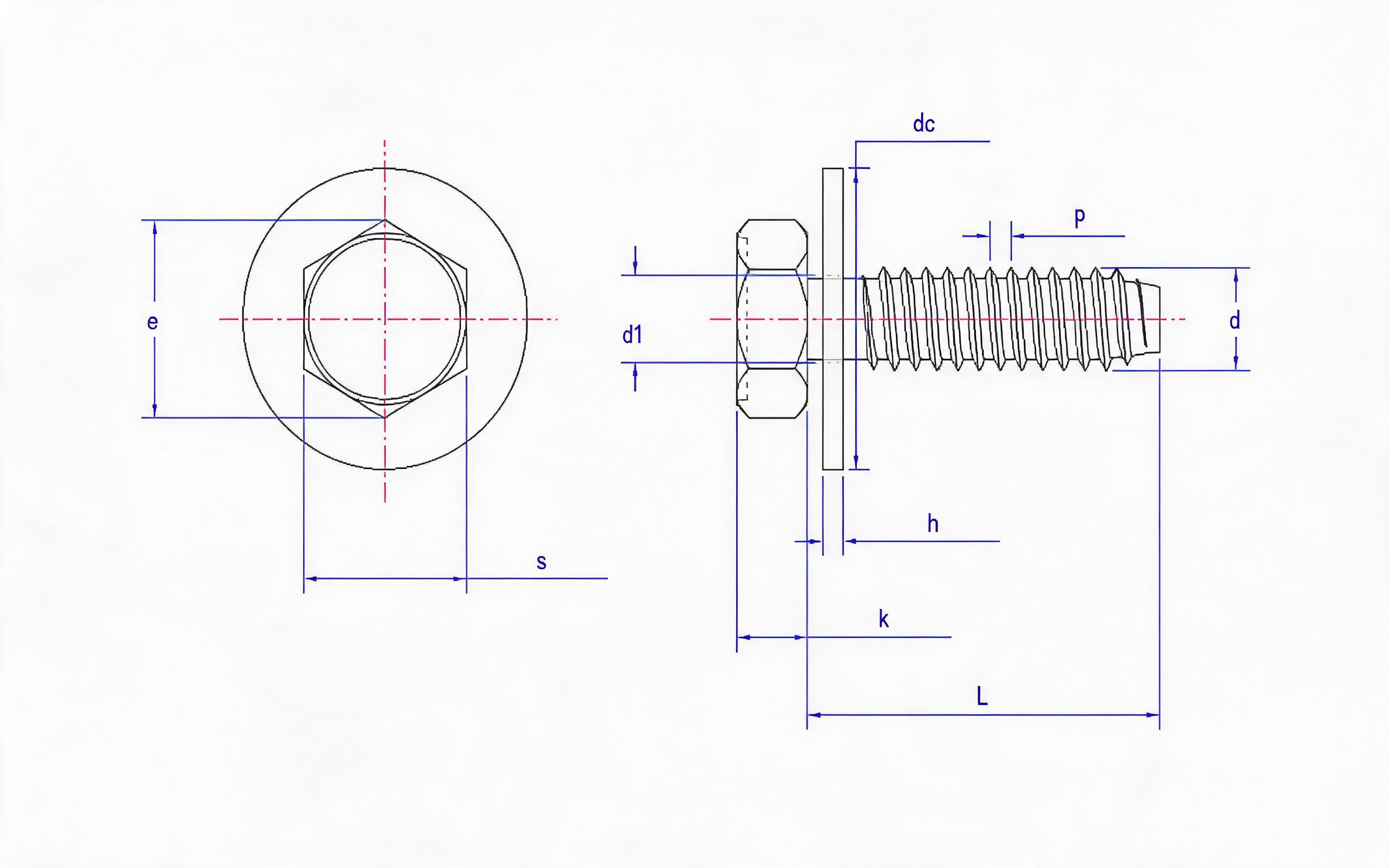 Hexagon self-tapping screw and large flat washer combination type F Standard Drawing