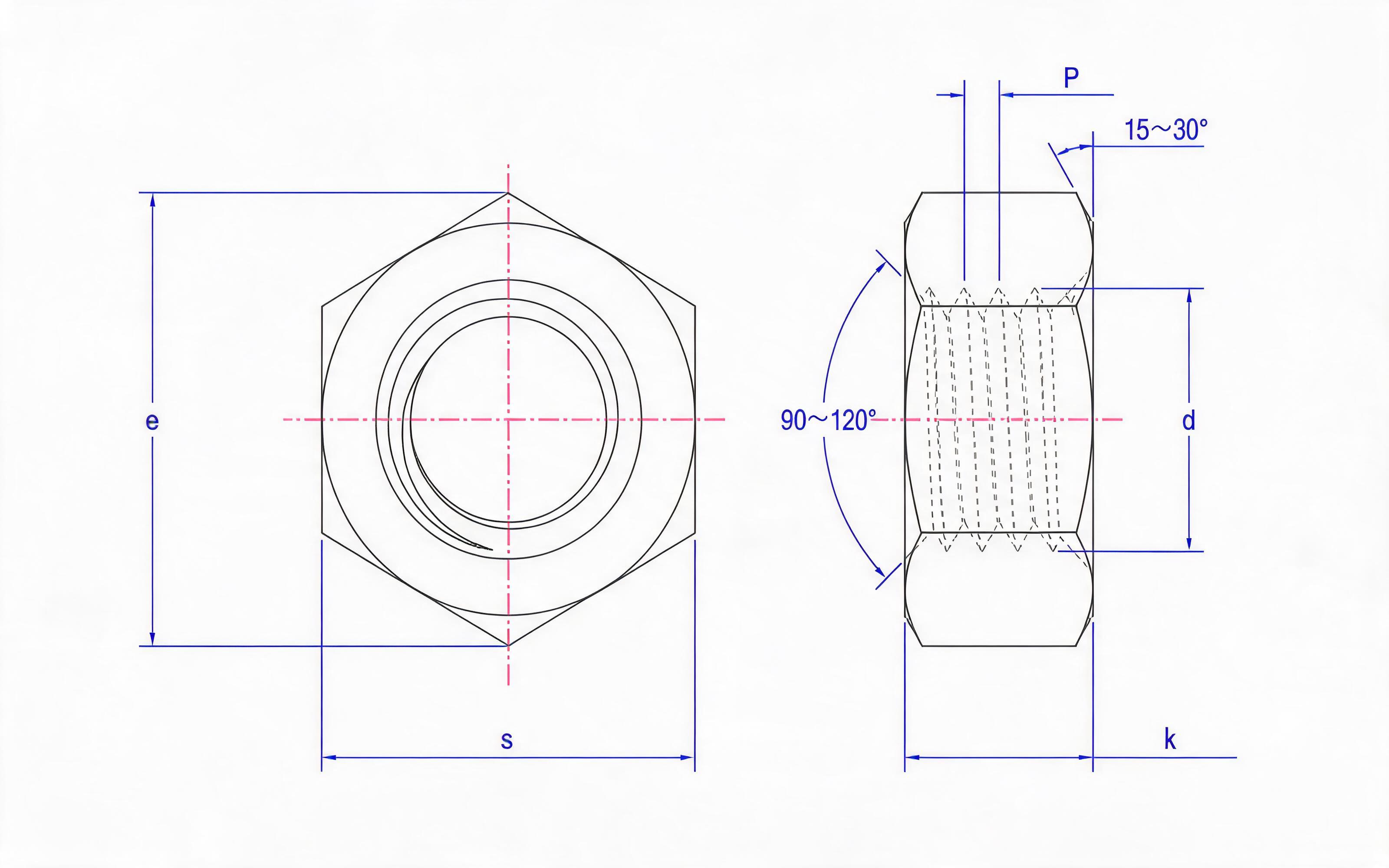 Type 2 hexagon nut Standard Drawing