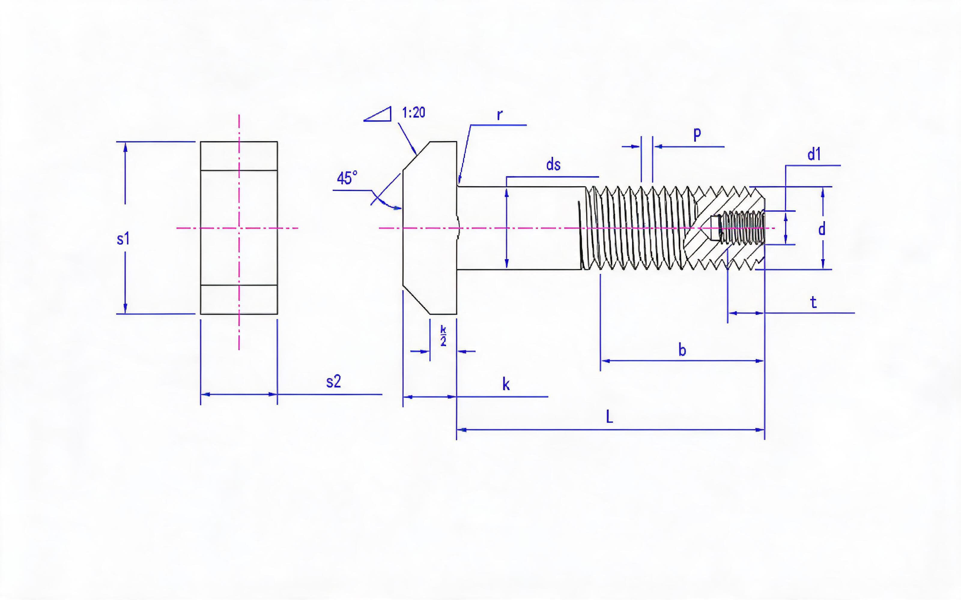 T-shaped bolt with hole Standard Drawing