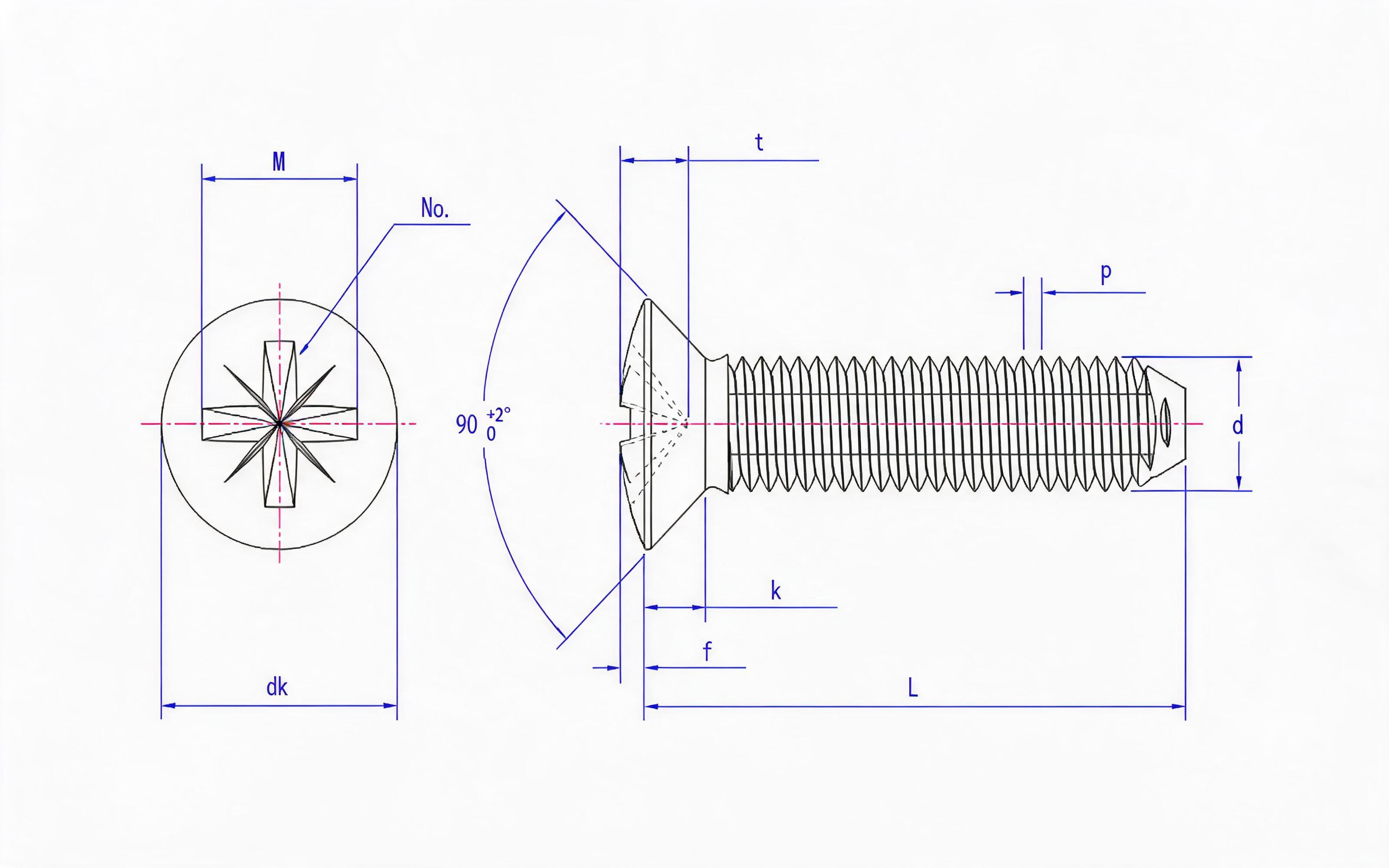 Herringbone recessed countersunk head self-extrusion screw (type Z) Standard Drawing