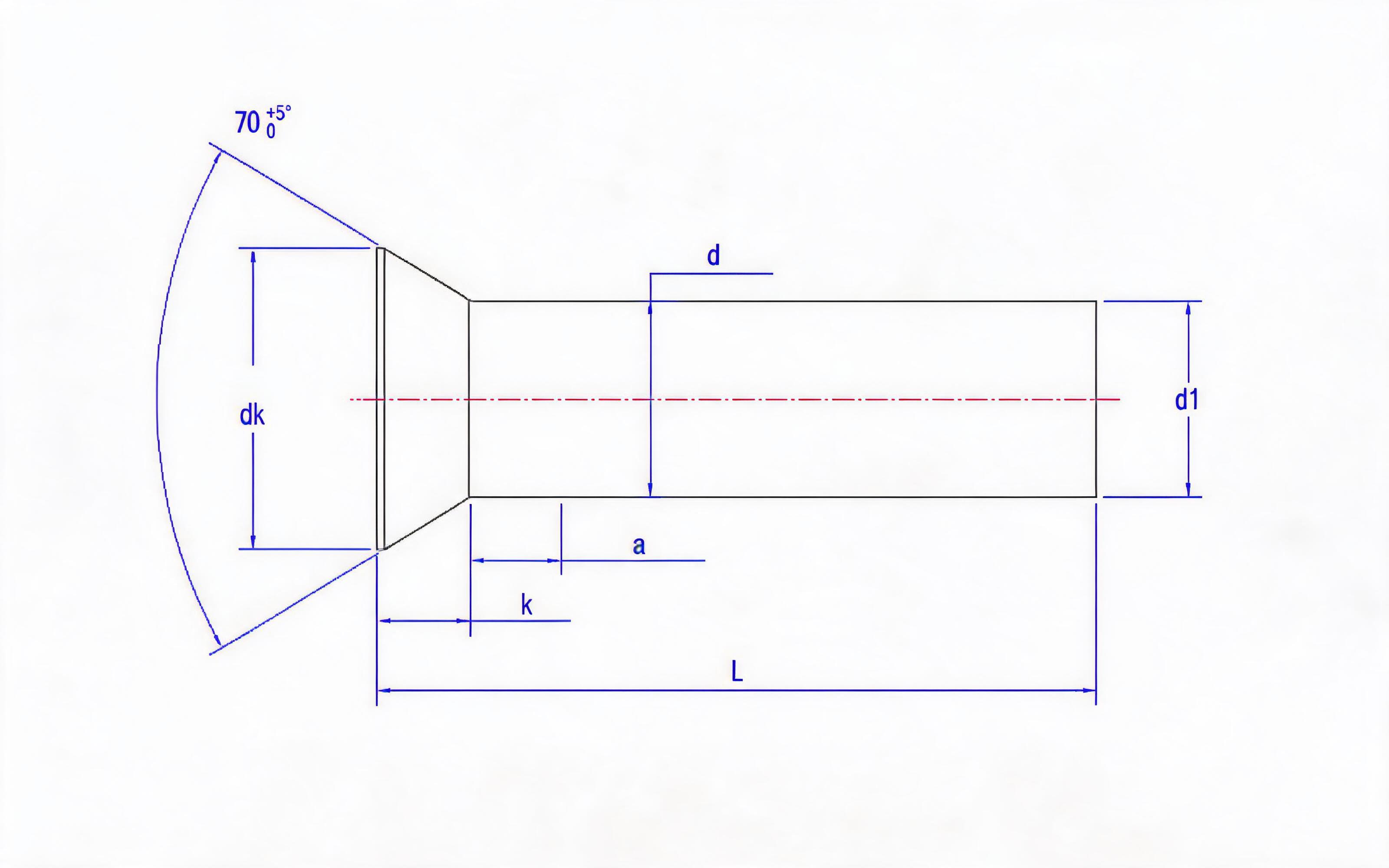 COUNTERSUNK HEAD SOLID RIVET (10 TO 36mm DIAMETER) Standard Drawing