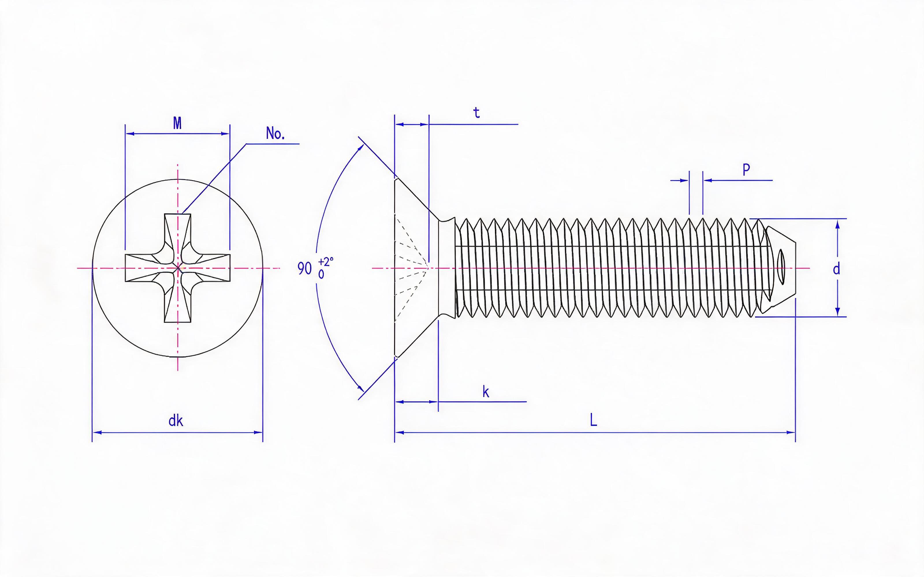 Shallow Cross recessed countersunk head triangle lock screw (Type H) Standard Drawing