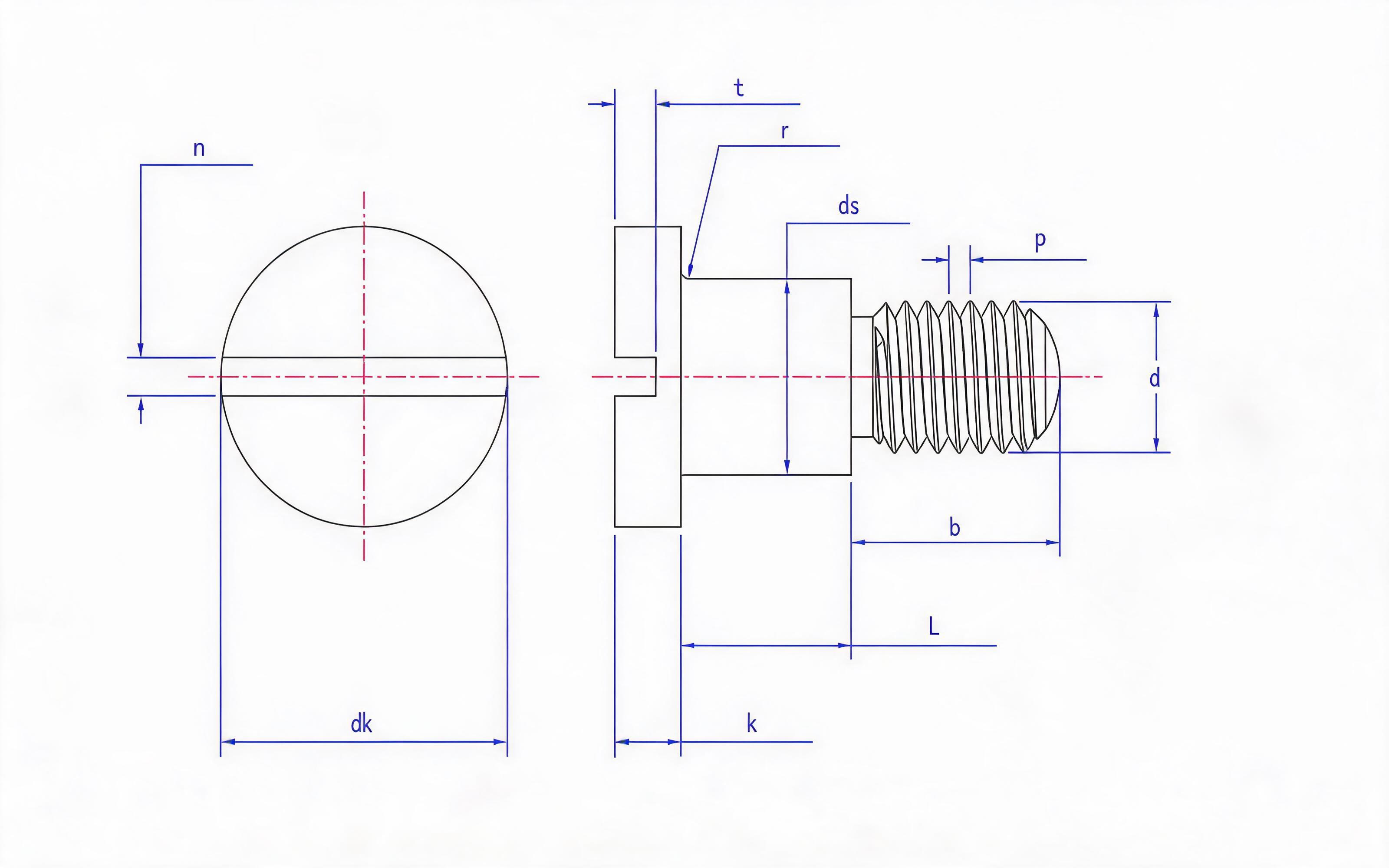 Slotted cheese head axial screw Standard Drawing