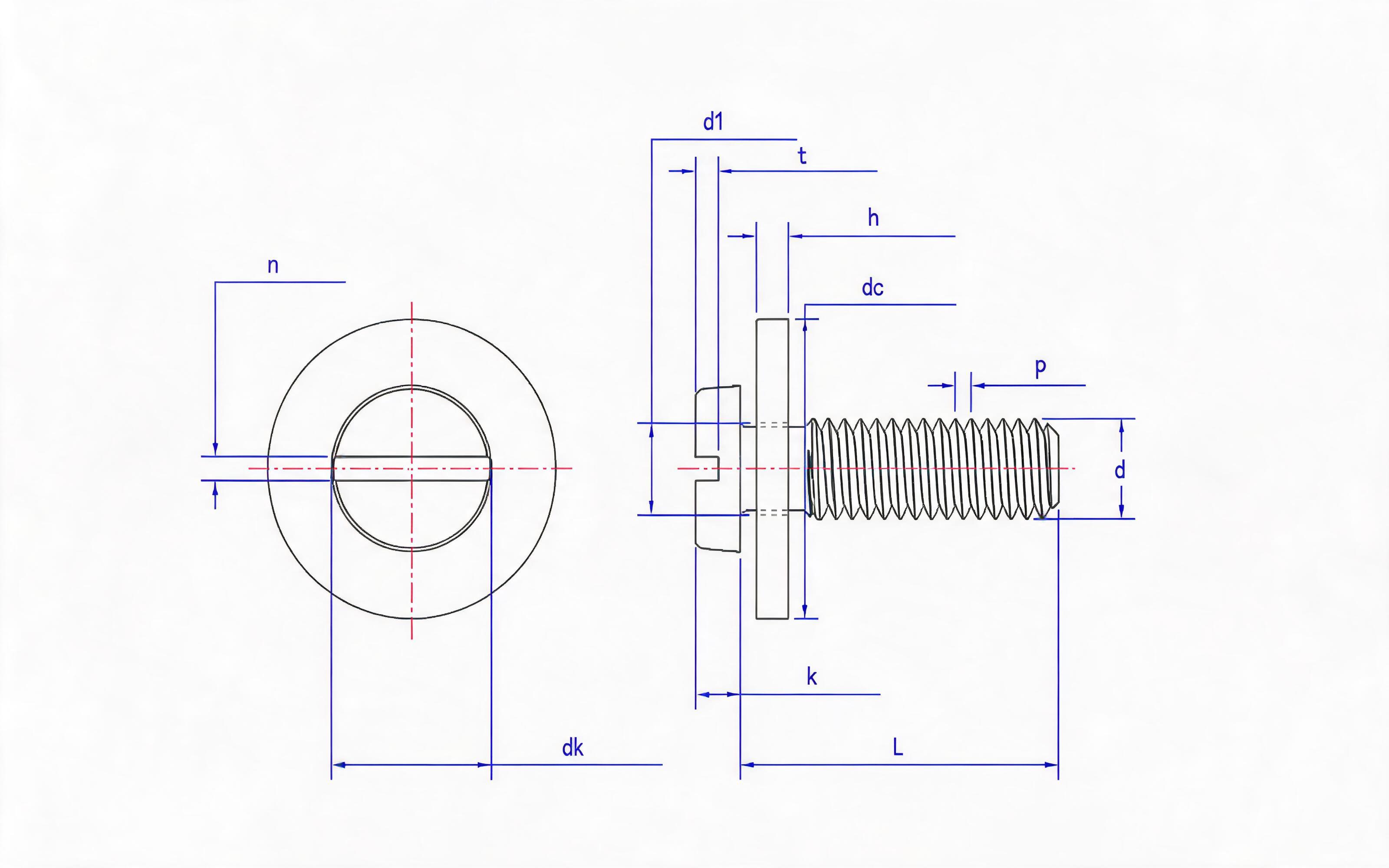Combination of slotted cheese head screw and large flat washer Standard Drawing