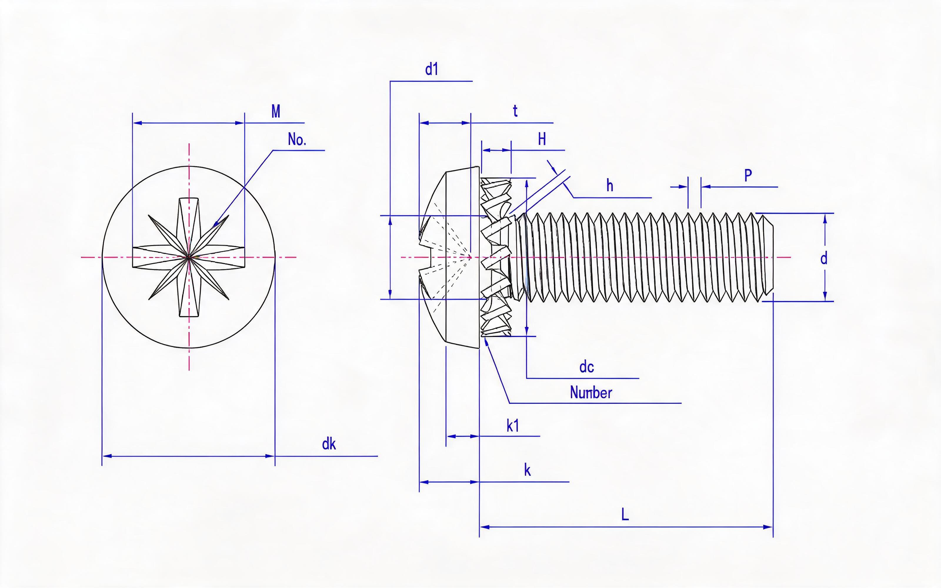 Combination of spherical cheese head screw with herringbone groove (Z-groove) and external serrated lock washer Standard Drawing