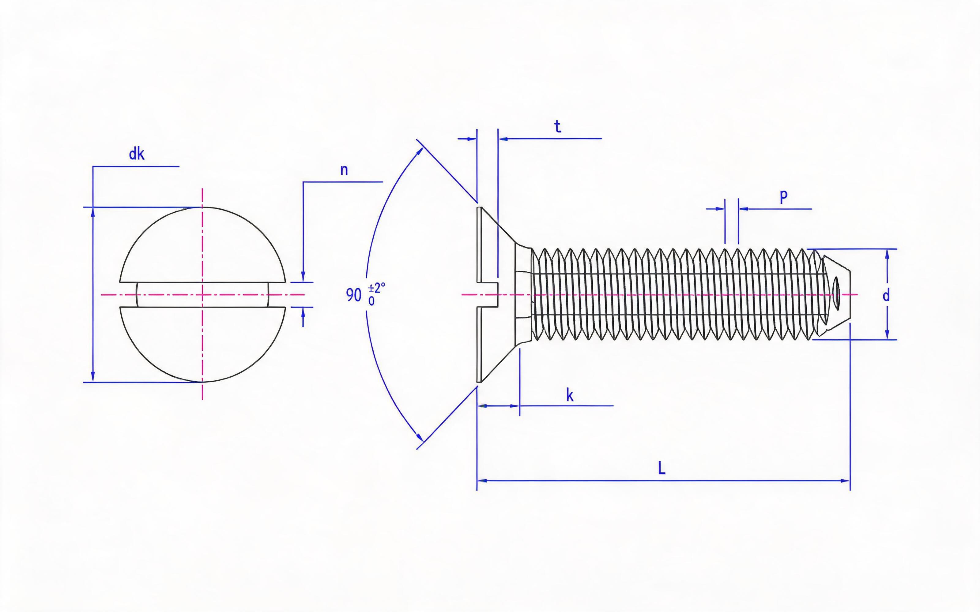 SLOTTED COUNTERSUNK HEAD TRIANGULAR LOCK SCREW Standard Drawing