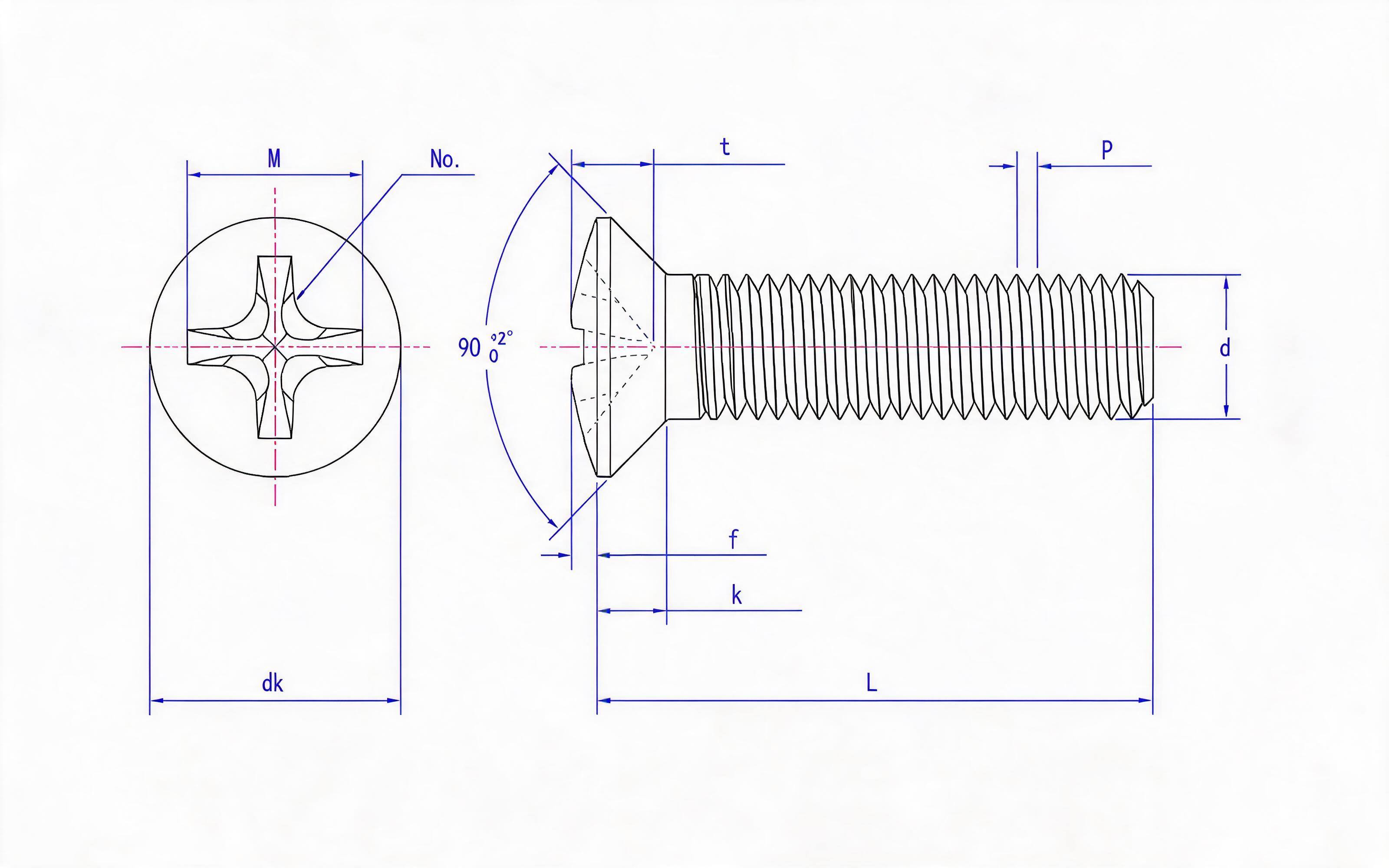 Cross recessed countersunk head screw (H-groove) Standard Drawing