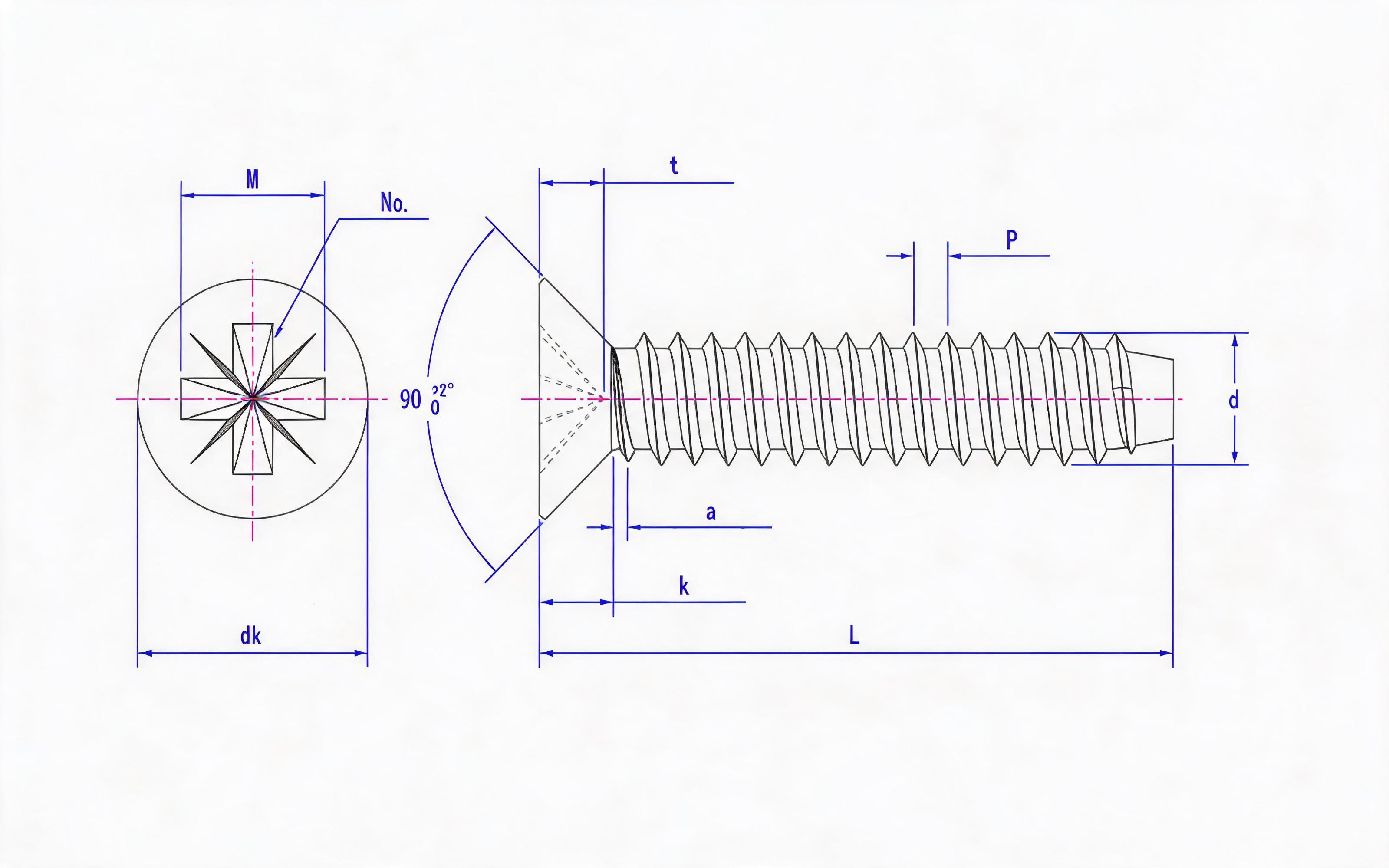 Type F countersunk head self-tapping screw with herringbone groove Standard Drawing