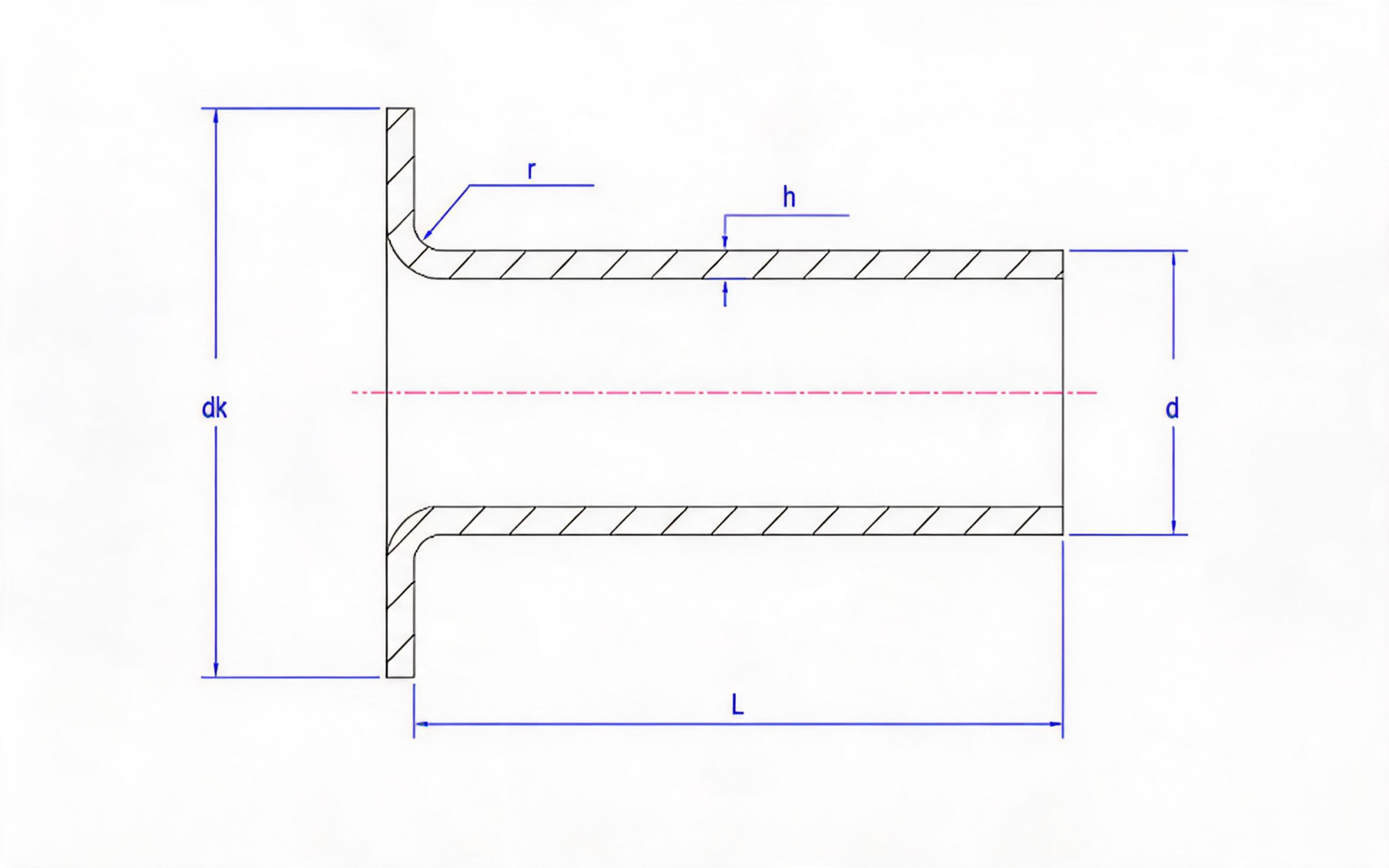 Flat head blind rivet type A (wall thickness 0.2mm) Standard Drawing