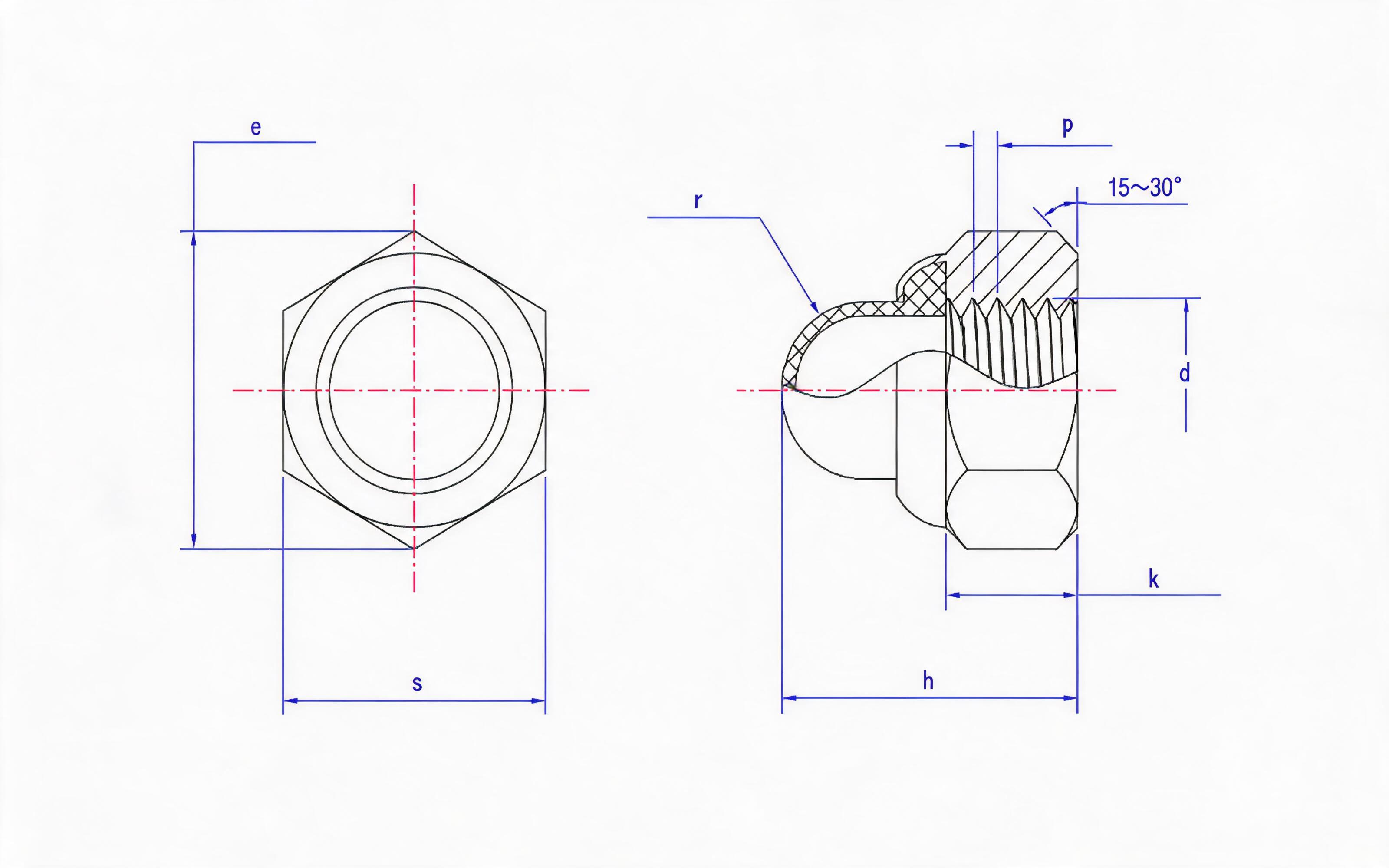 NONMETALLIC INSERT HEXAGON CAP NUT (LARGE OPPOSITE SIDE) Standard Drawing