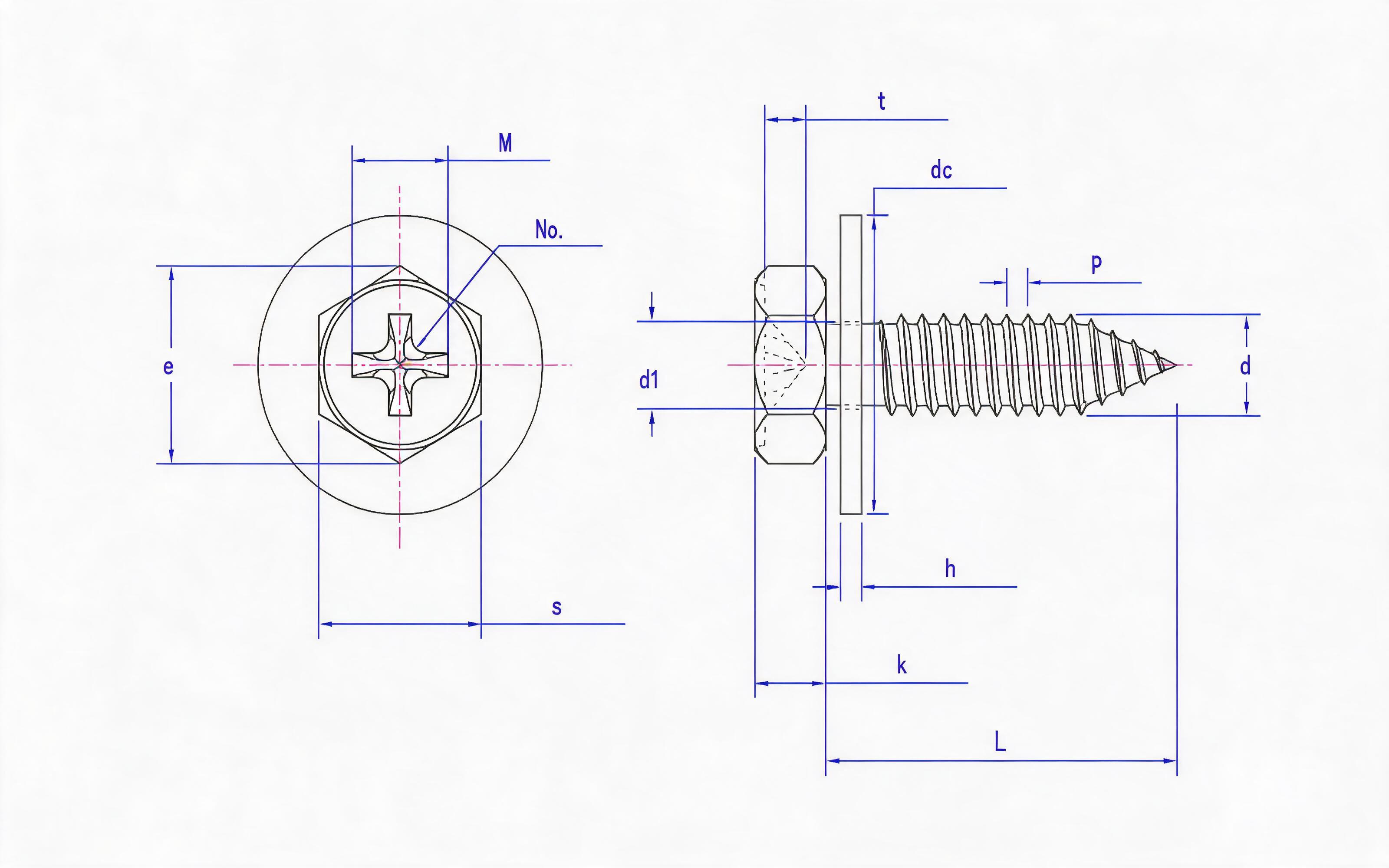 Cross recessed hexagon head self-tapping screw and large flat washer combination Type C Standard Drawing