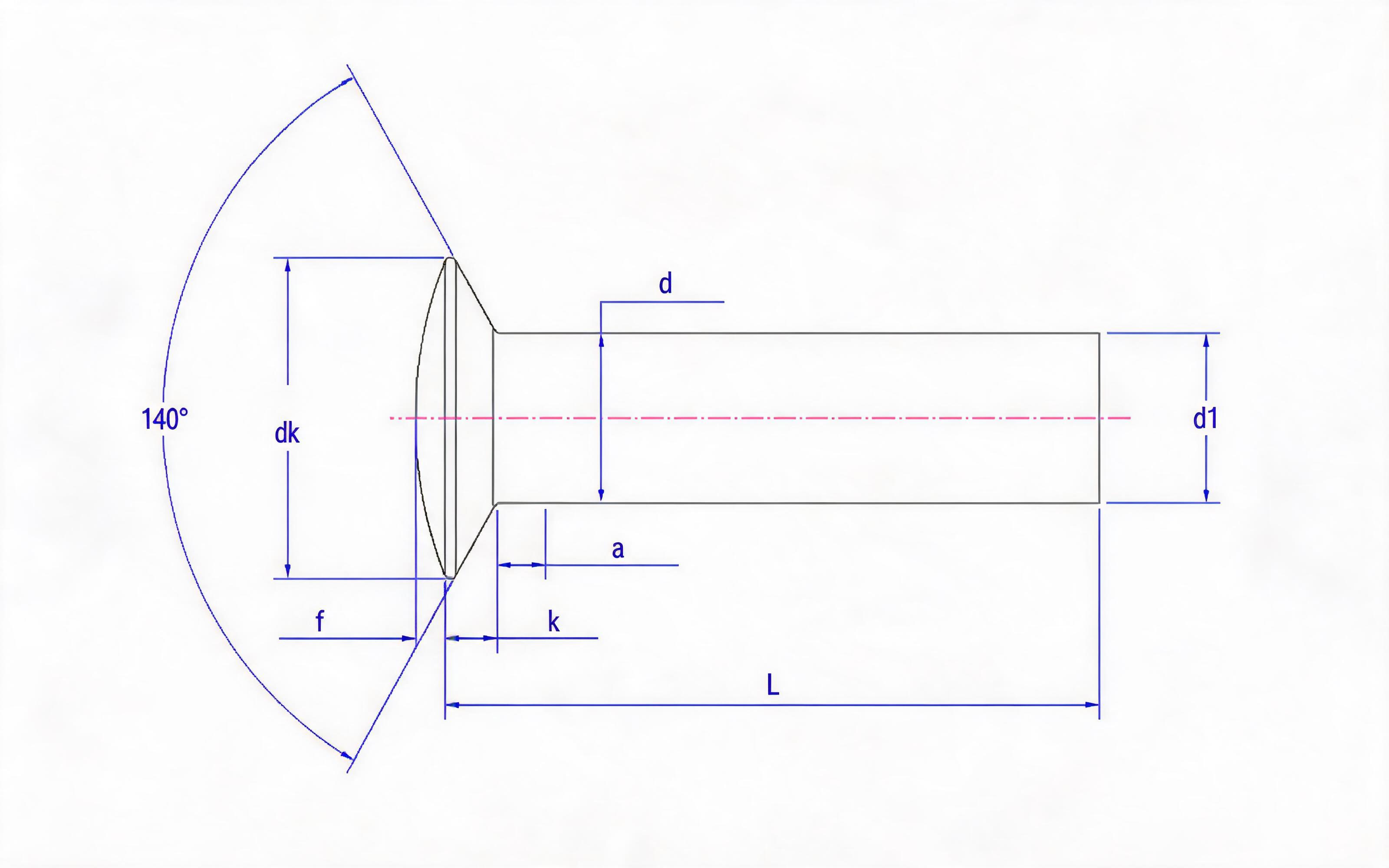Short countersunk head rivets (1.6 to 6mm diameter) Standard Drawing