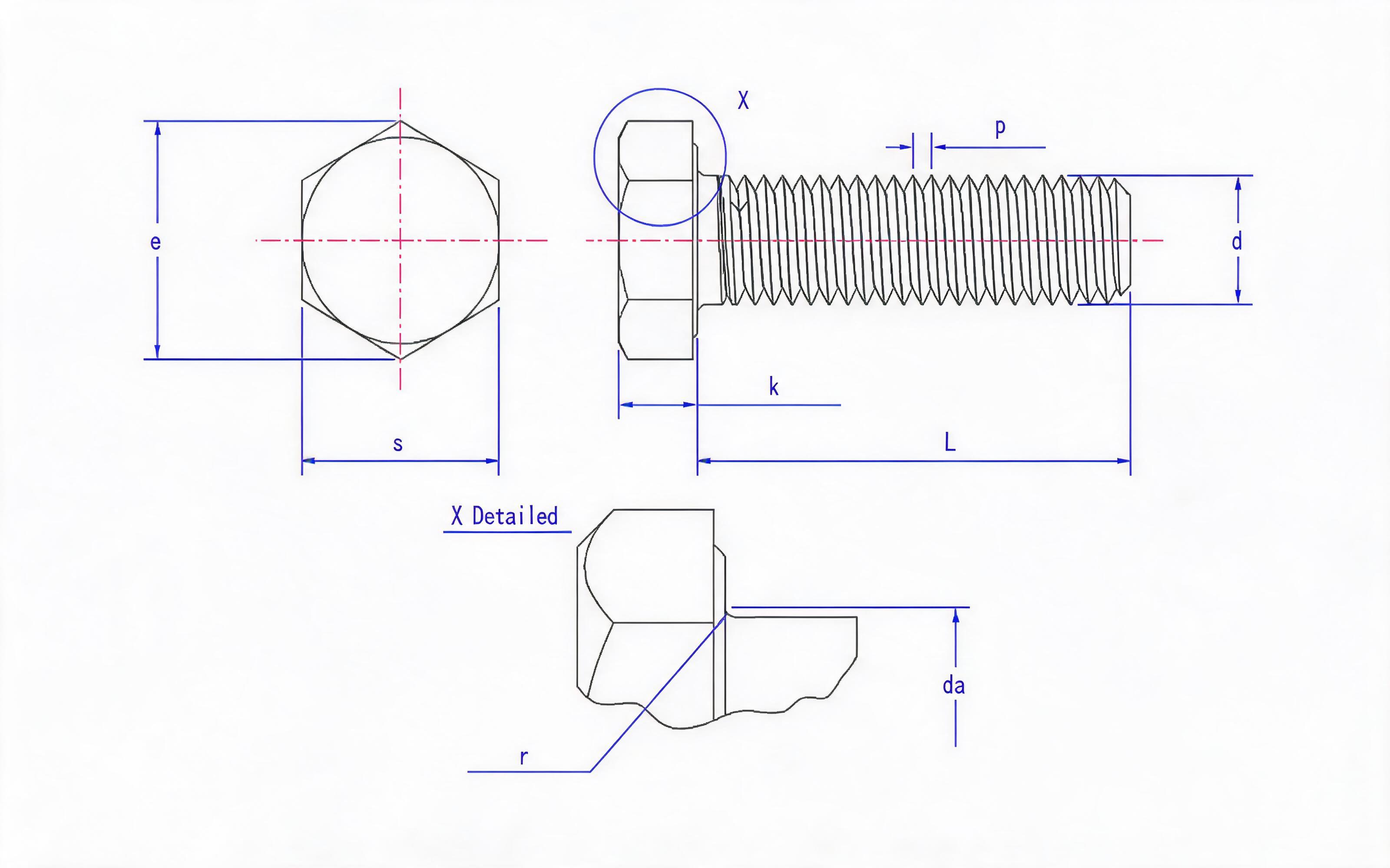 Full thread hexagon bolt Standard Drawing