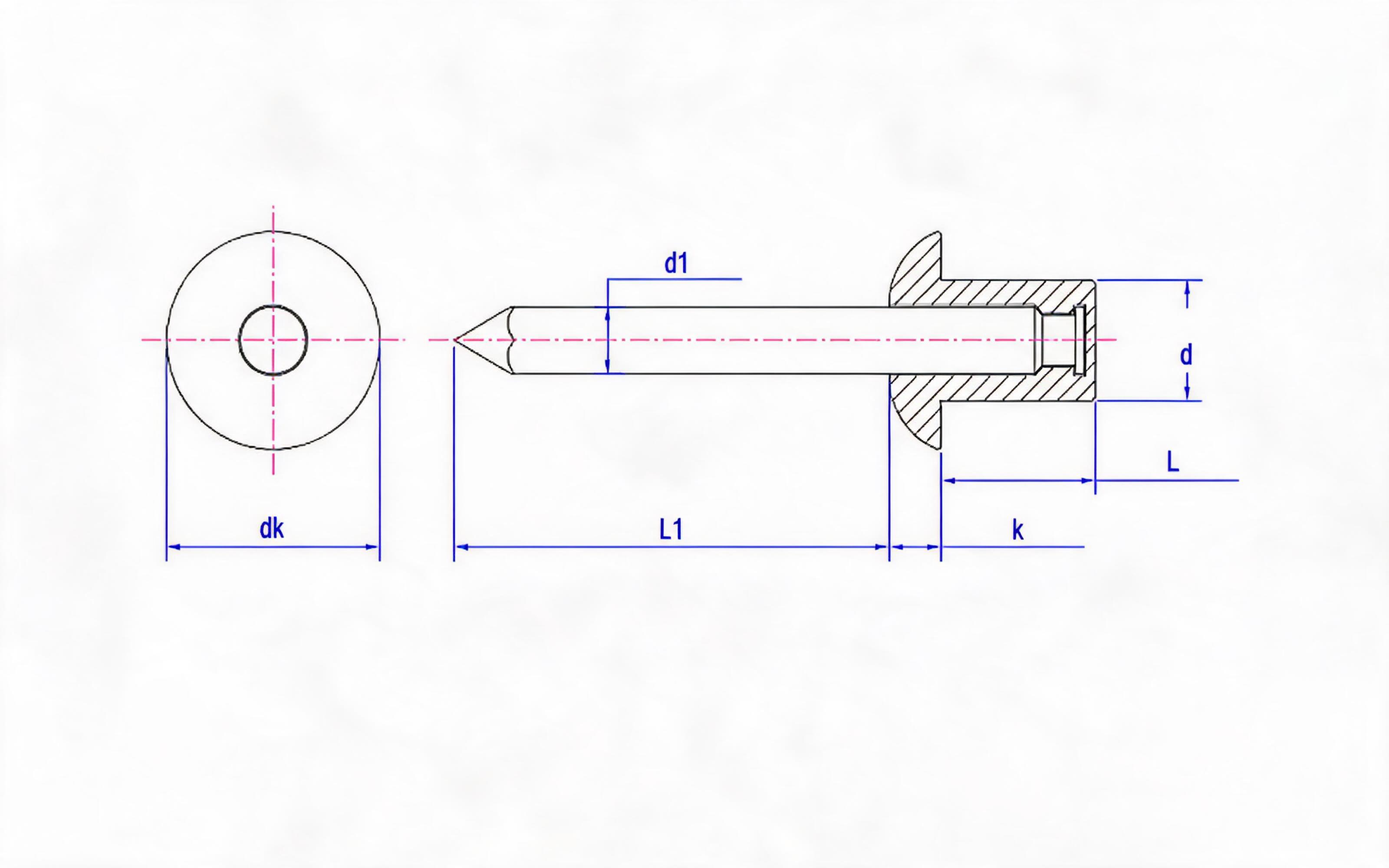 Closed-end flat-head self-plugging rivets - Grade 30 Standard Drawing
