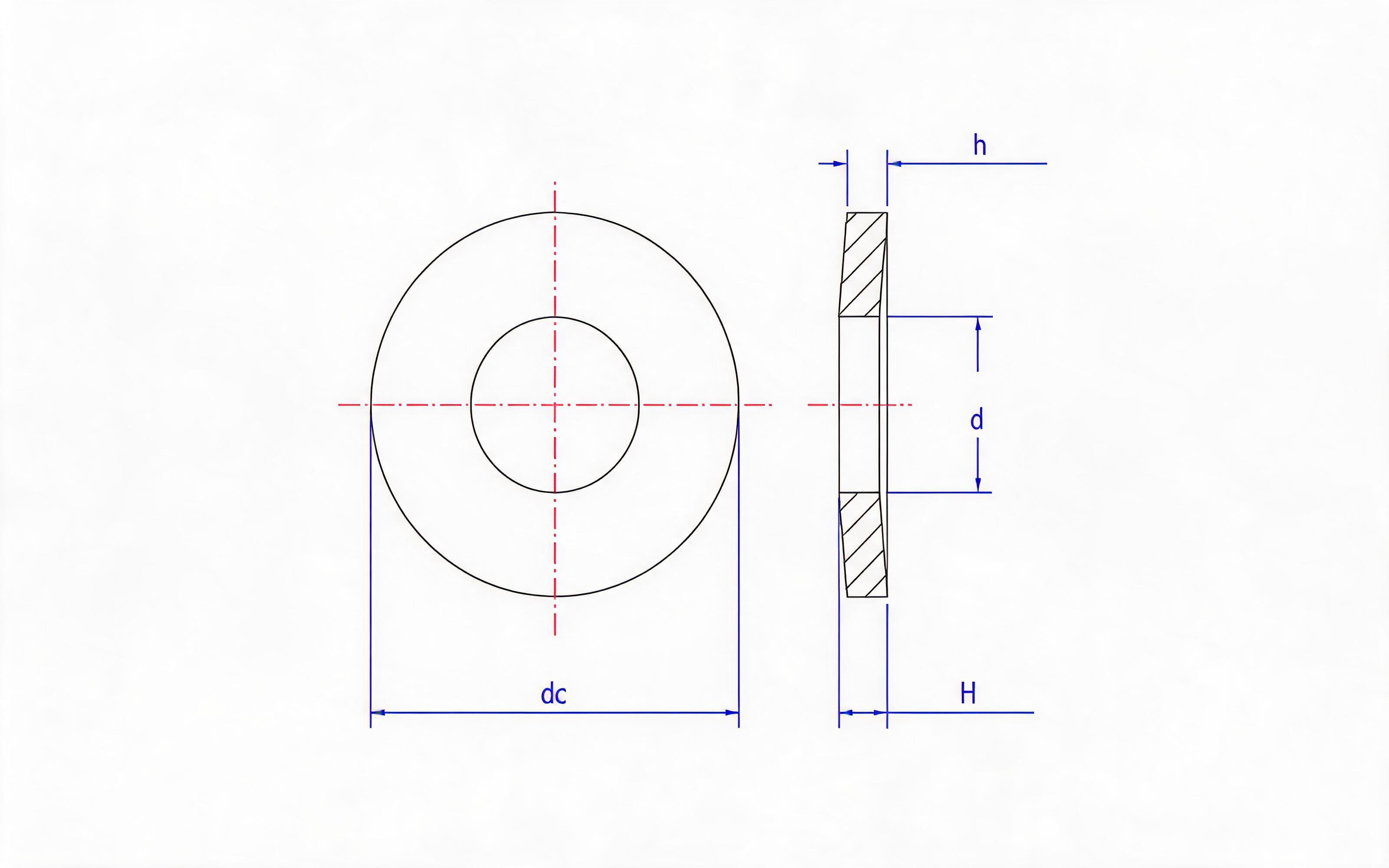 Belleville spring washer (h<1.25mm, d H12) Table 4 Standard Drawing
