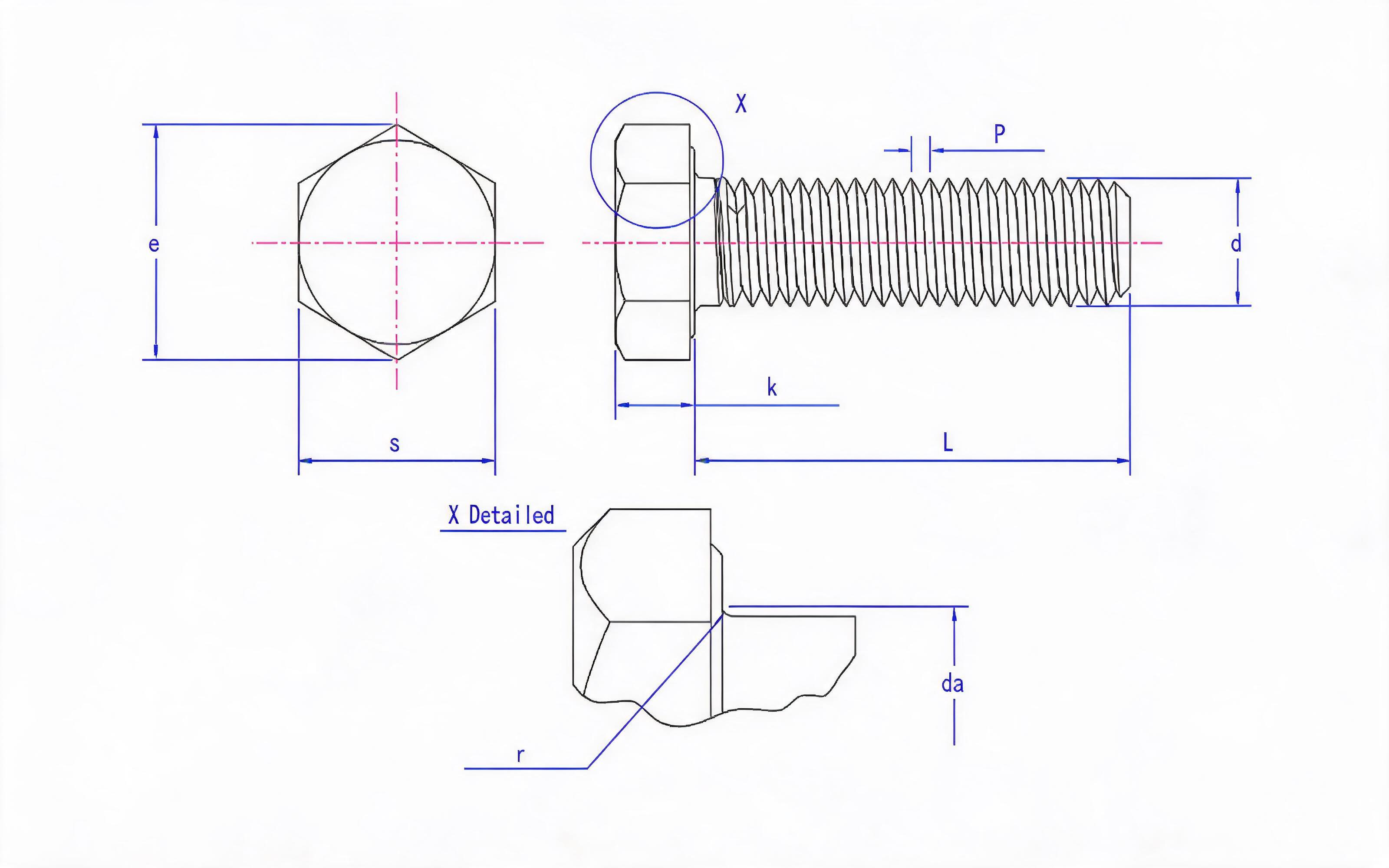 Full thread hexagon bolt Standard Drawing