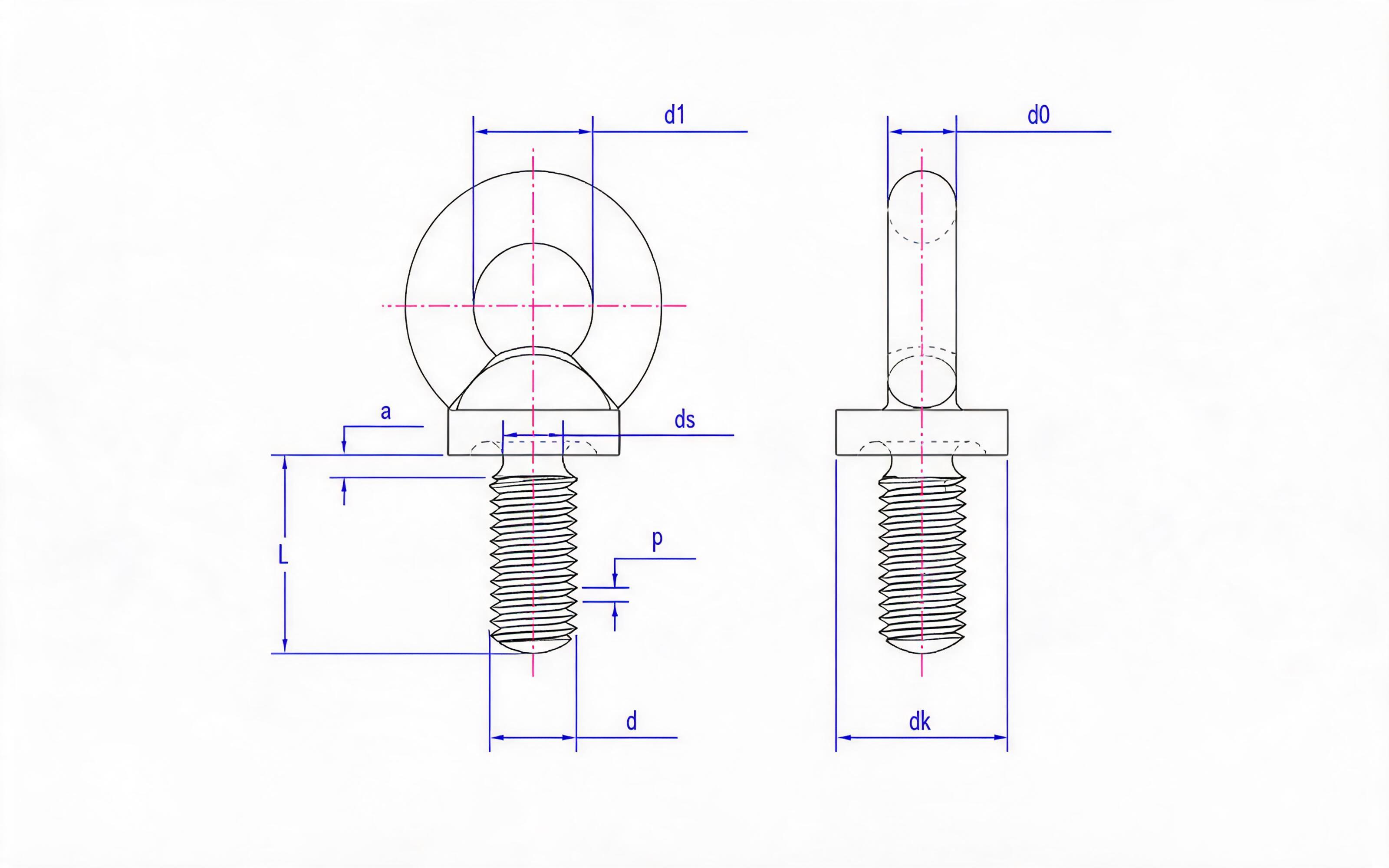 Grade 4 forged eyebolts for general lifting purposes Standard Drawing