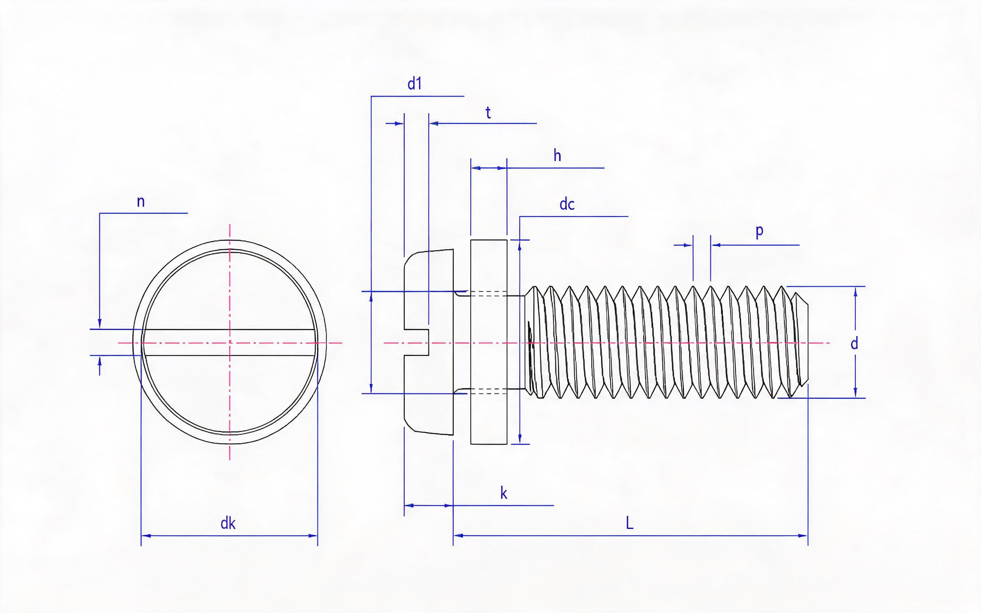 Slotted pan-head screw and flat washer combination Standard Drawing