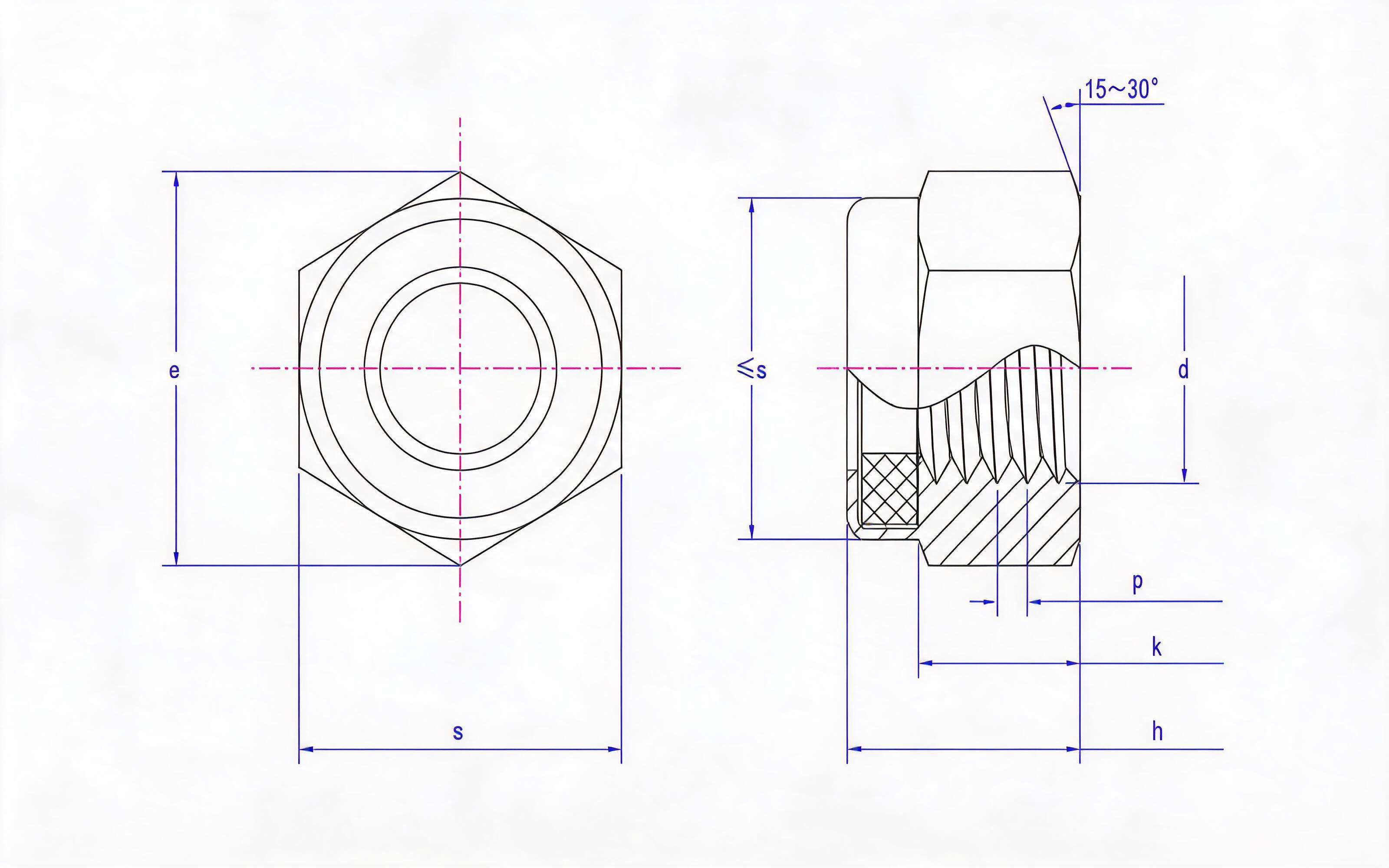 Type 2 non-metallic insert hexagon lock nut Standard Drawing