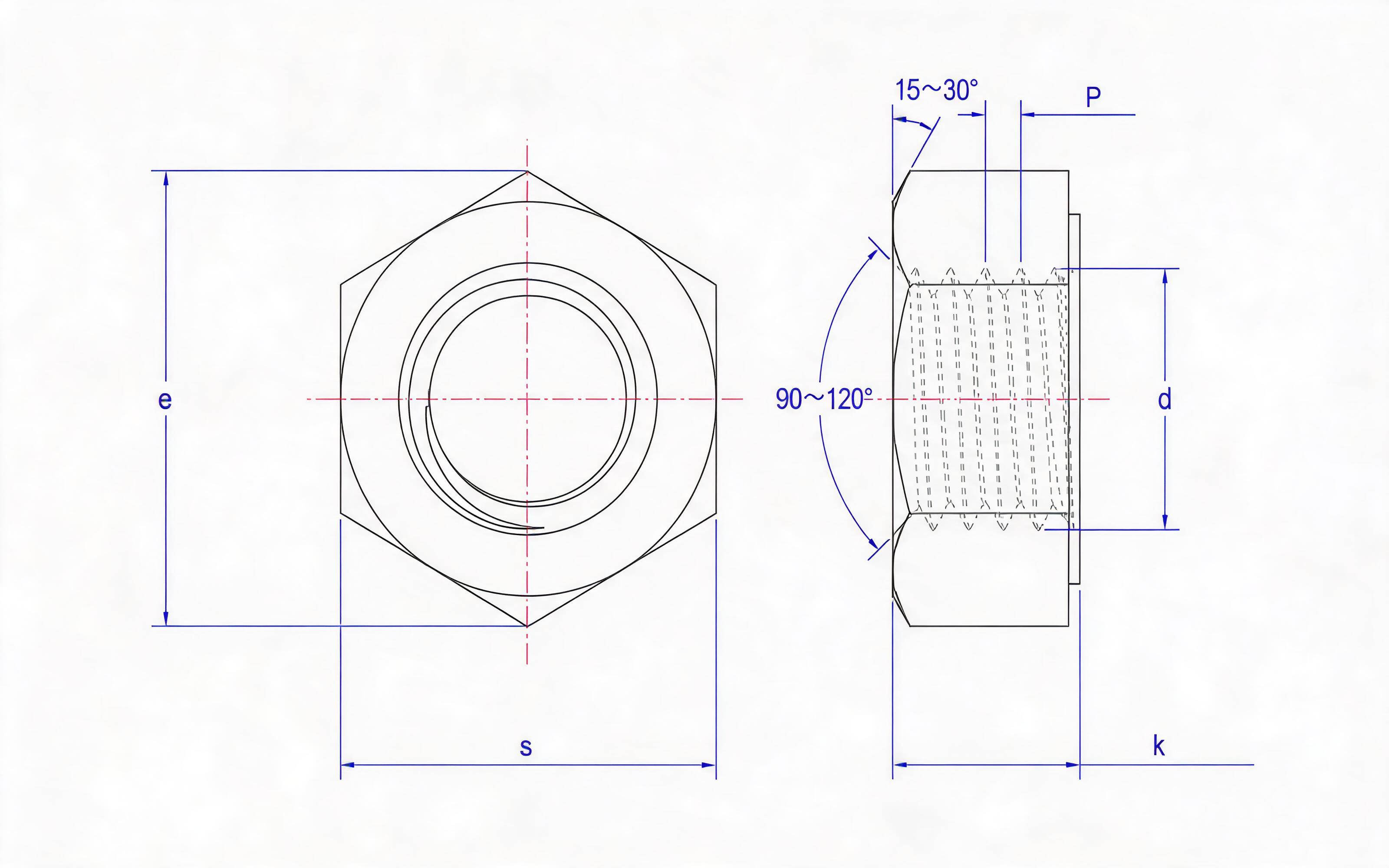 Type 2 single chamfered hexagon nut fine thread Standard Drawing