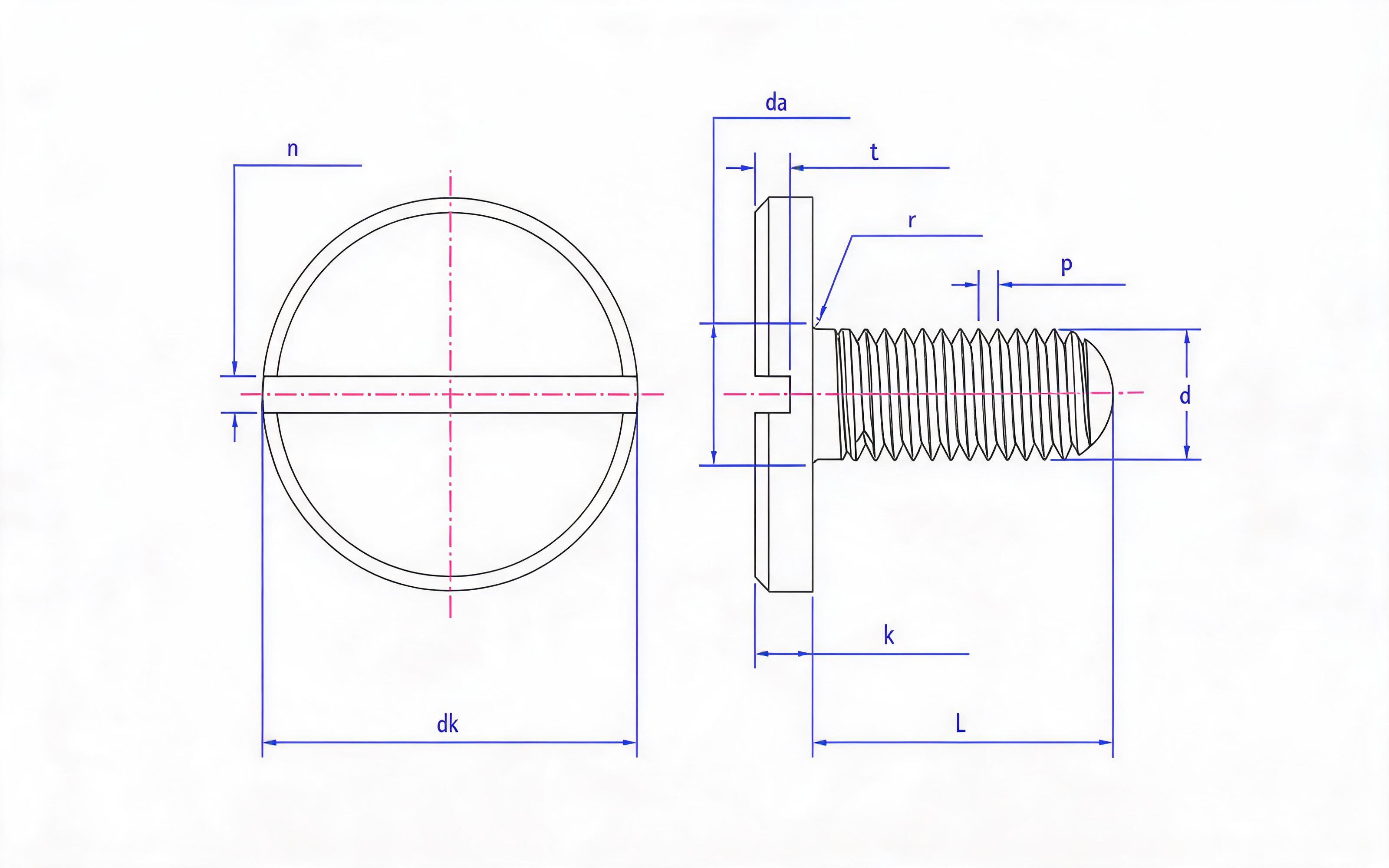 Slotted cheese head screw Standard Drawing