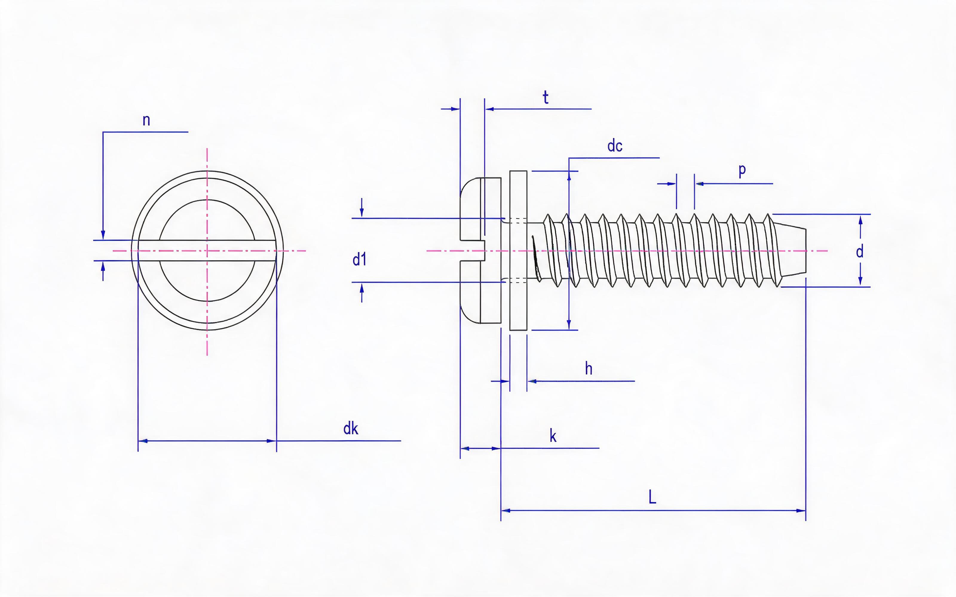 Slotted panhead self-tapping screw and flat washer combination type F Standard Drawing