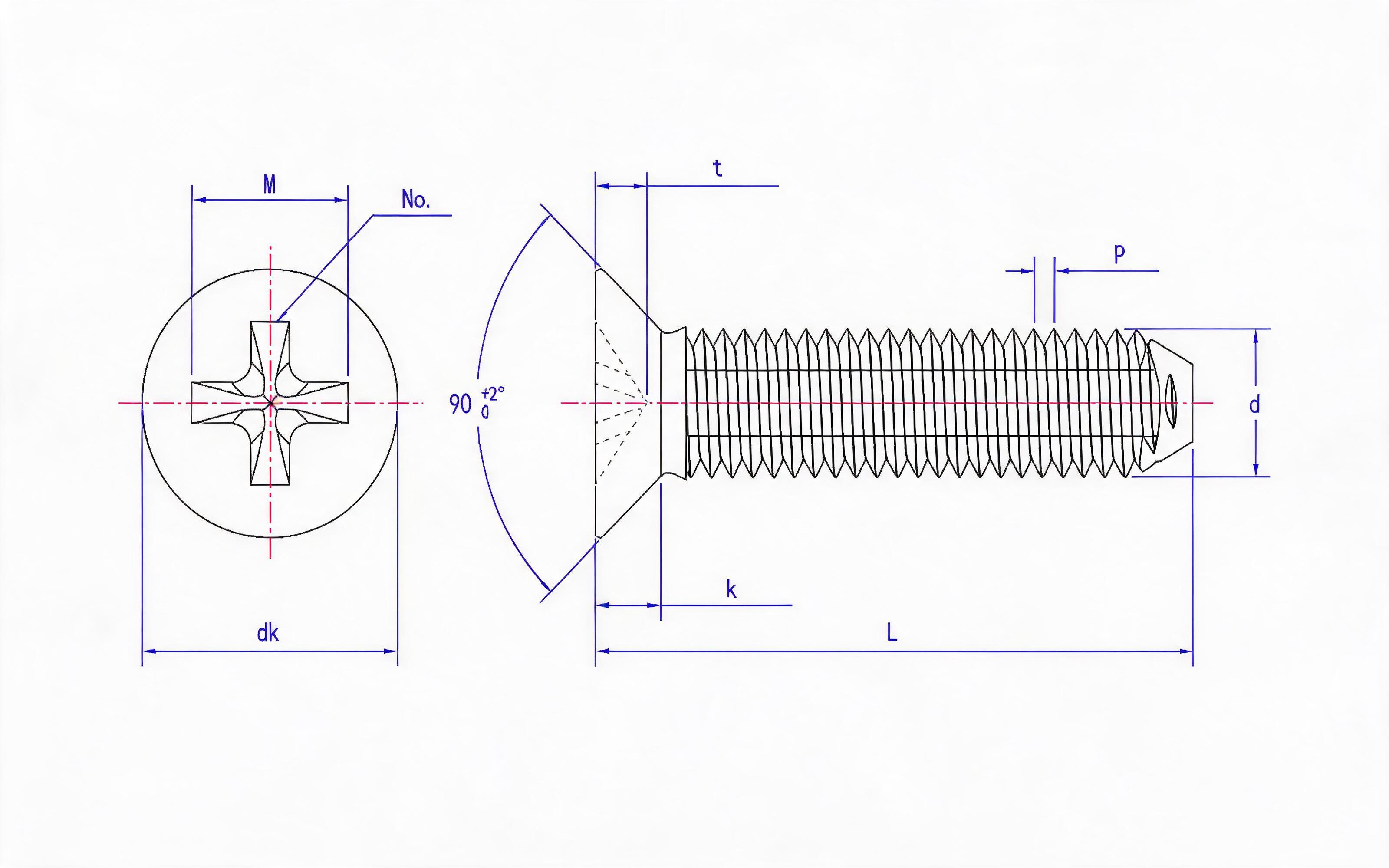 Cross recessed countersunk head self-tapping locking screw (H type) Standard Drawing