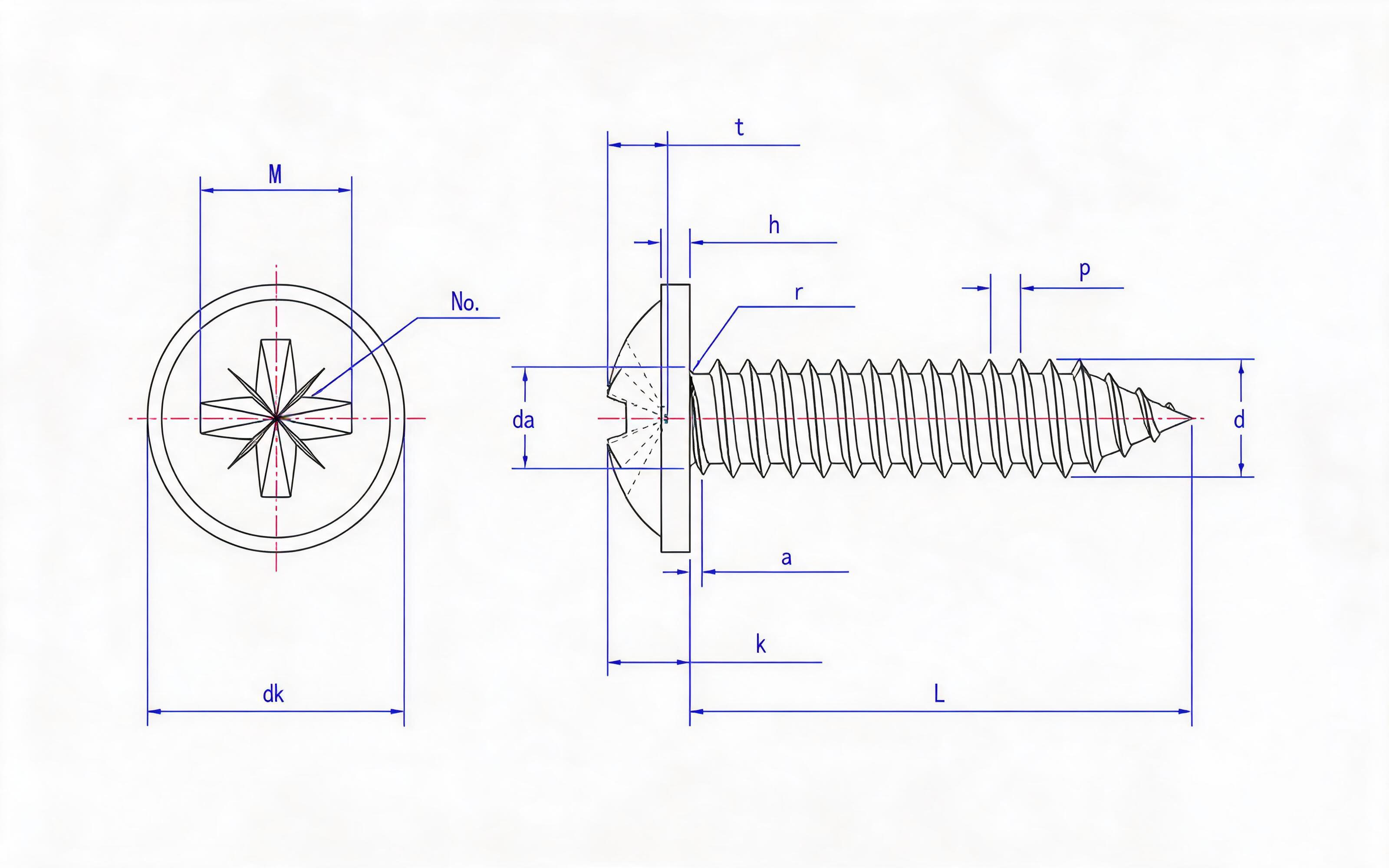 Type C self-tapping screw with herringbone groove round head flange Standard Drawing