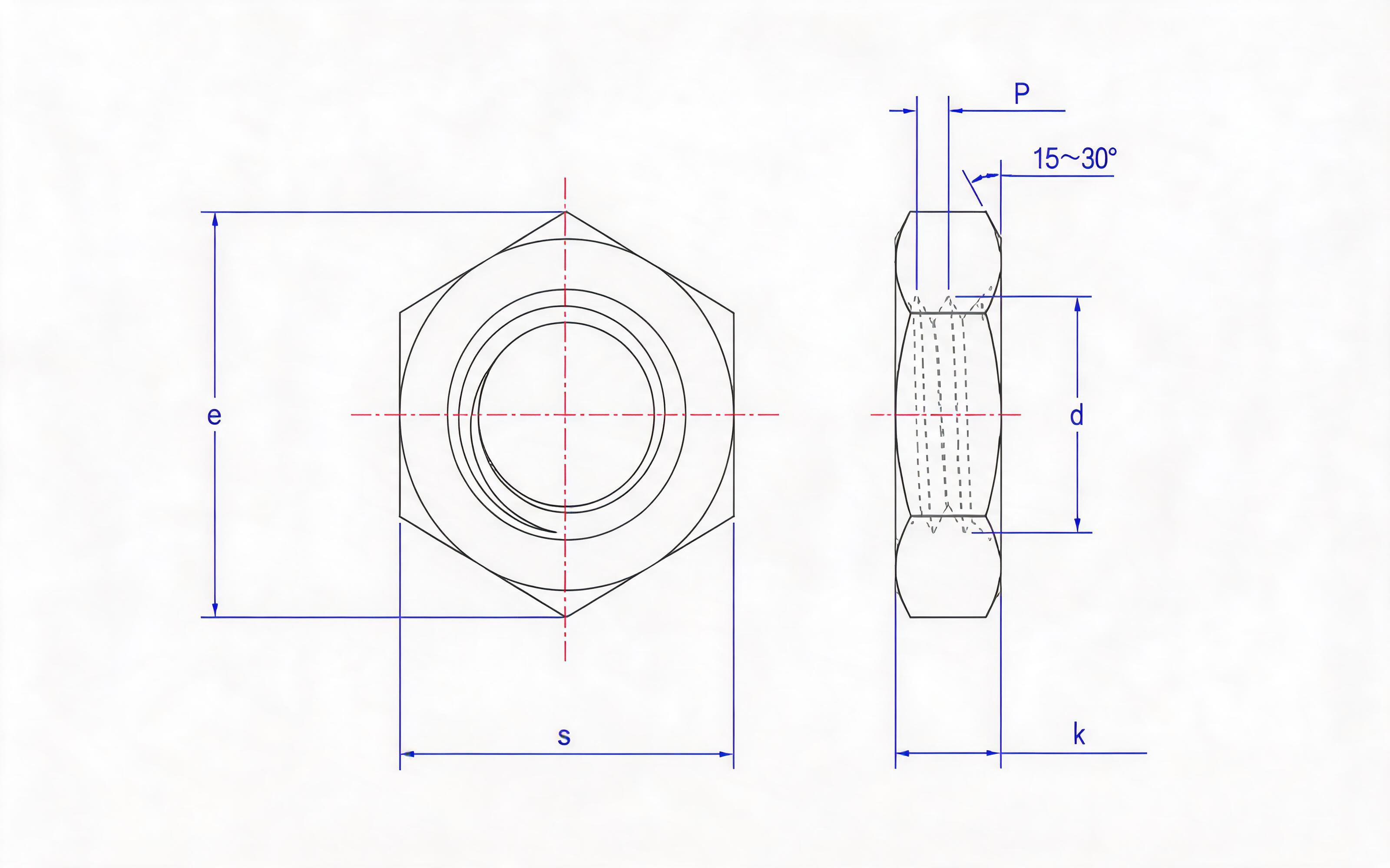 Hexagon thin nut fine thread Standard Drawing