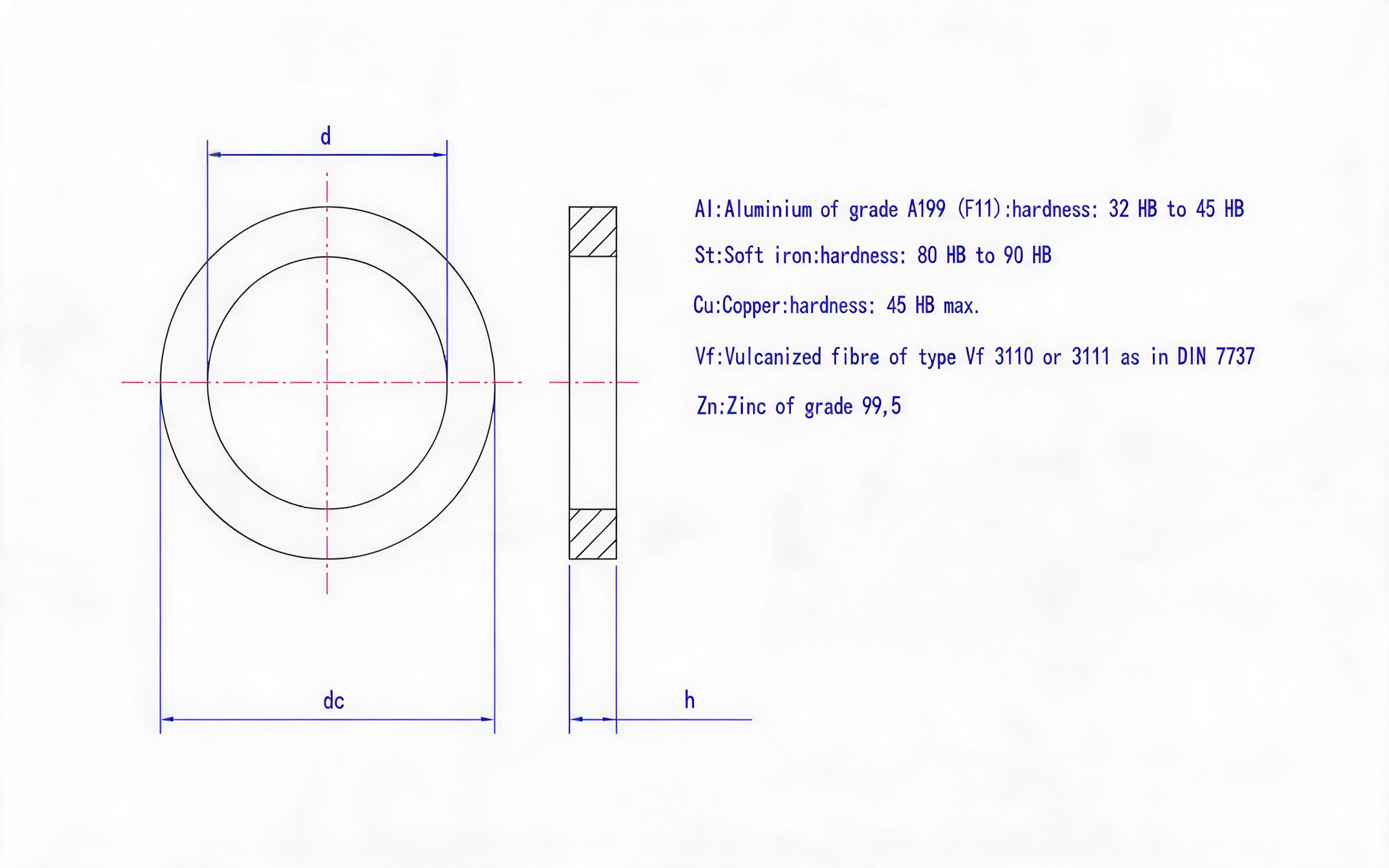 Type A Large Seal Washer (Al St Cu Vf Zn) Standard Drawing