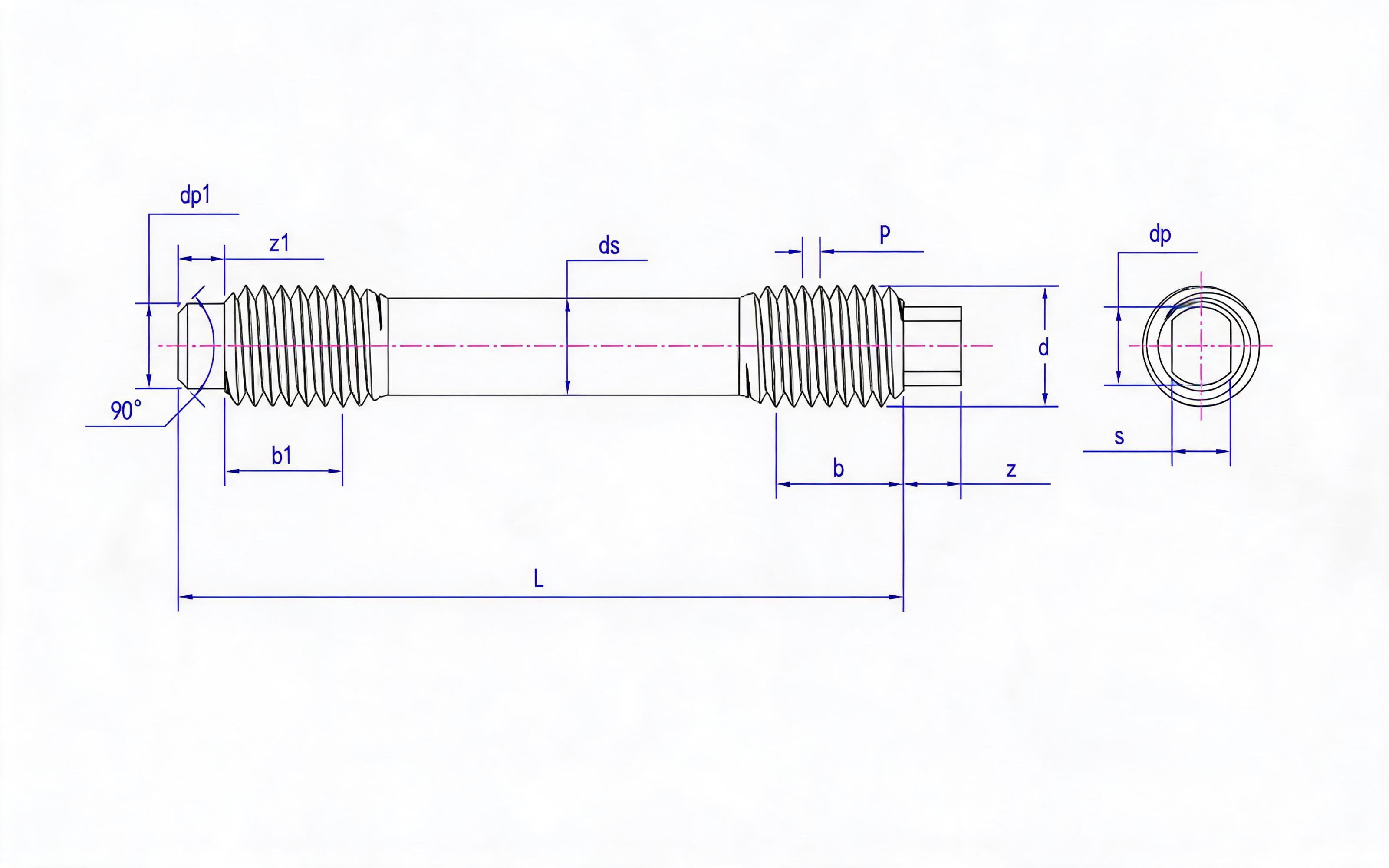 F and SW Double-head Short Thread Studs (d ≤ 56mm) Table 2 Standard Drawing