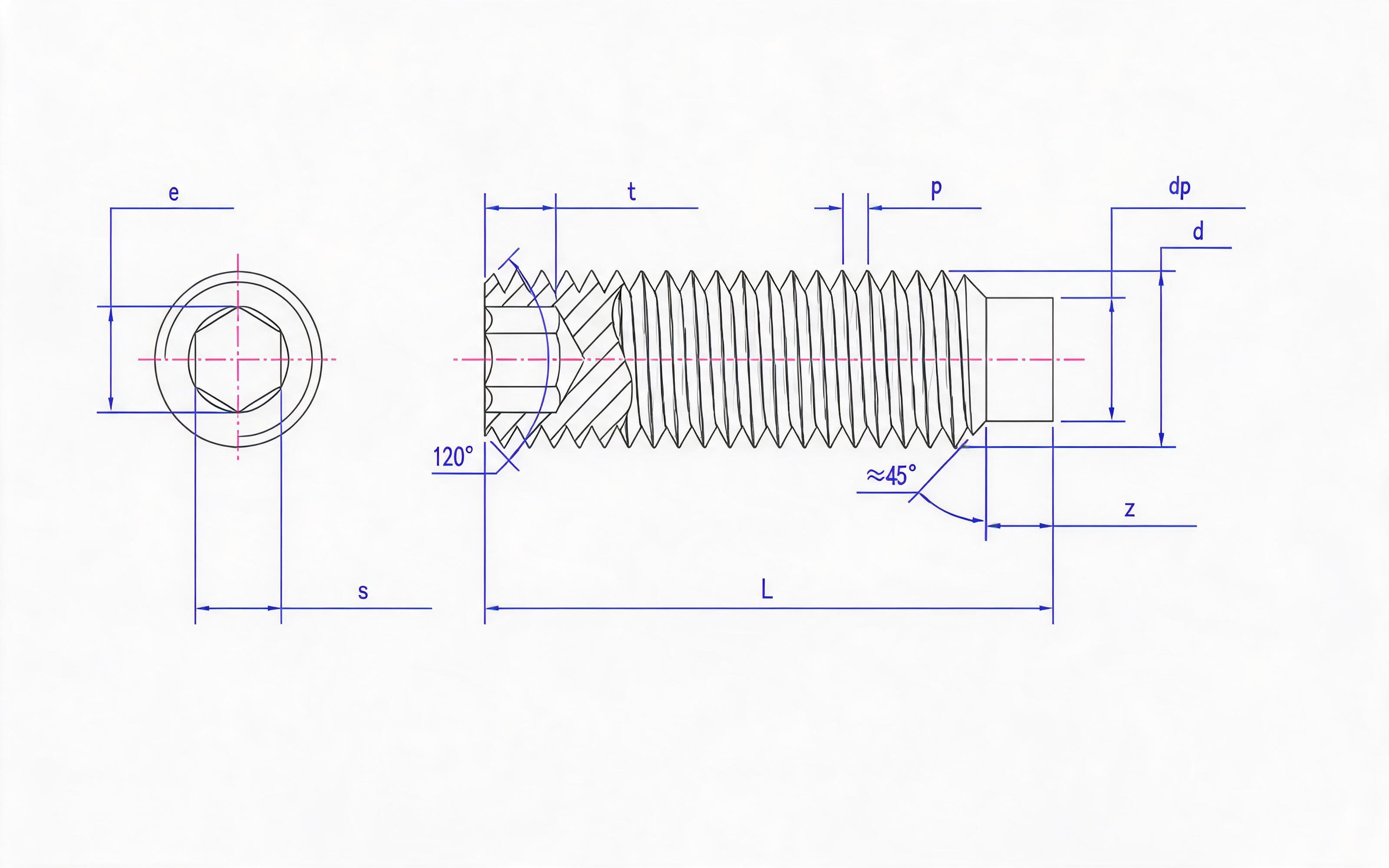 Hexagon post end set screw Standard Drawing