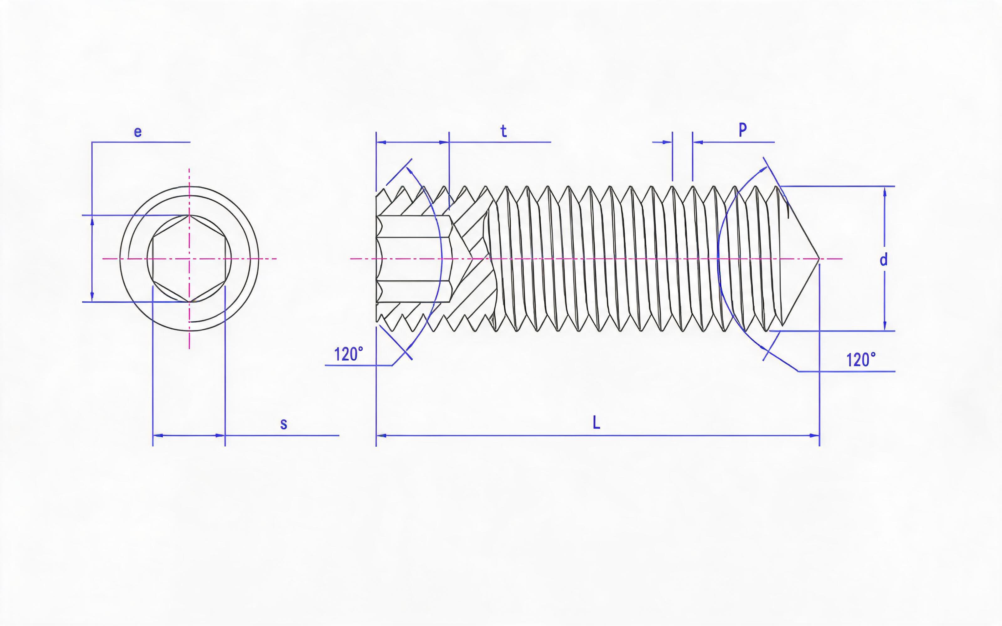 Hexagon cone end set screw Standard Drawing