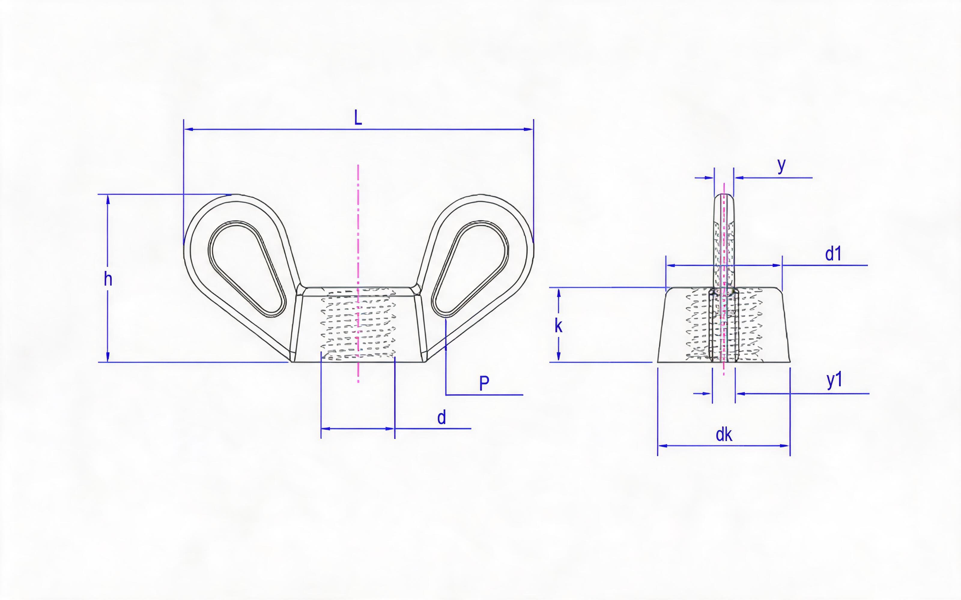 Butterfly nut round wing type B Standard Drawing