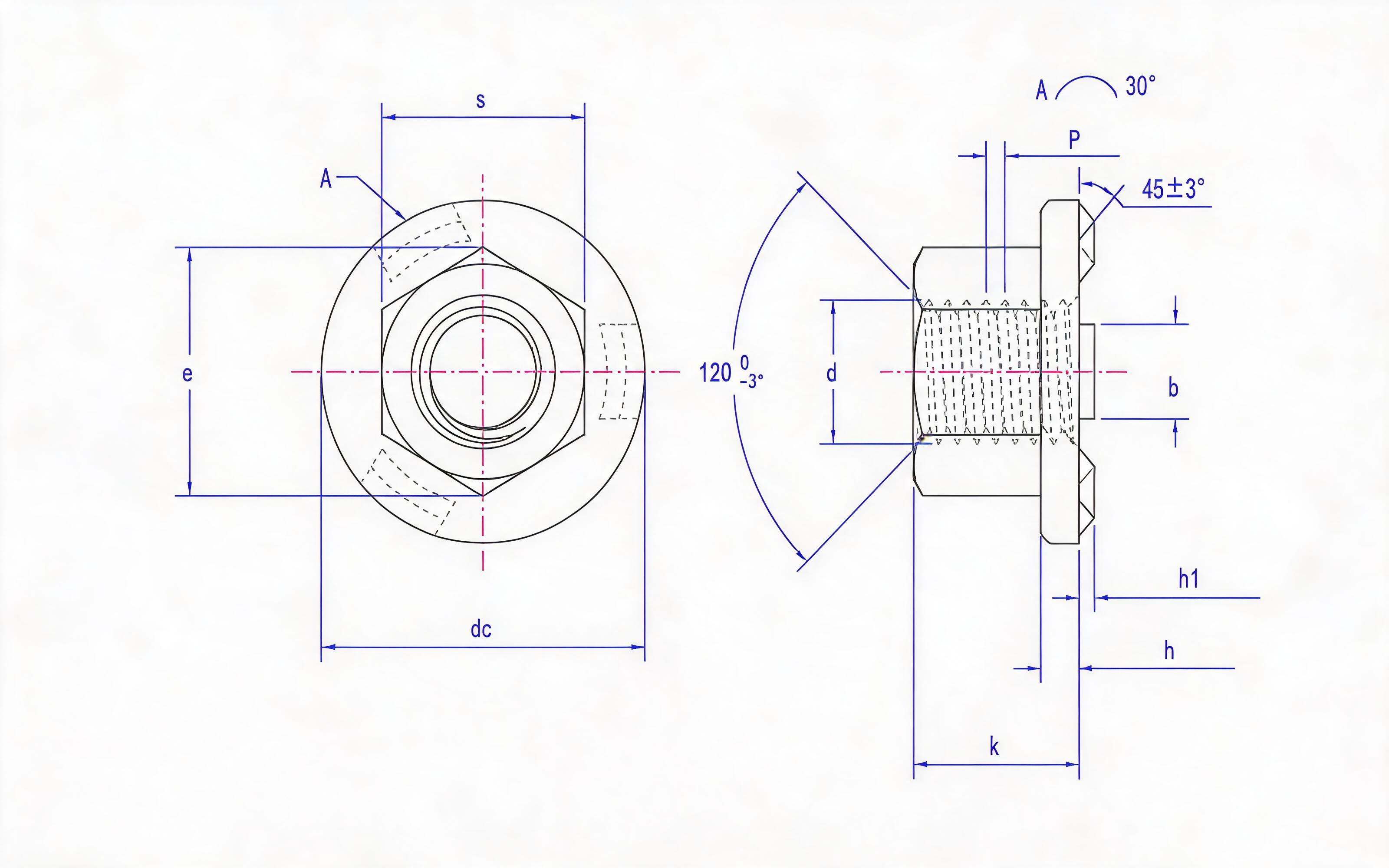 Hexagon flange welding nut Standard Drawing