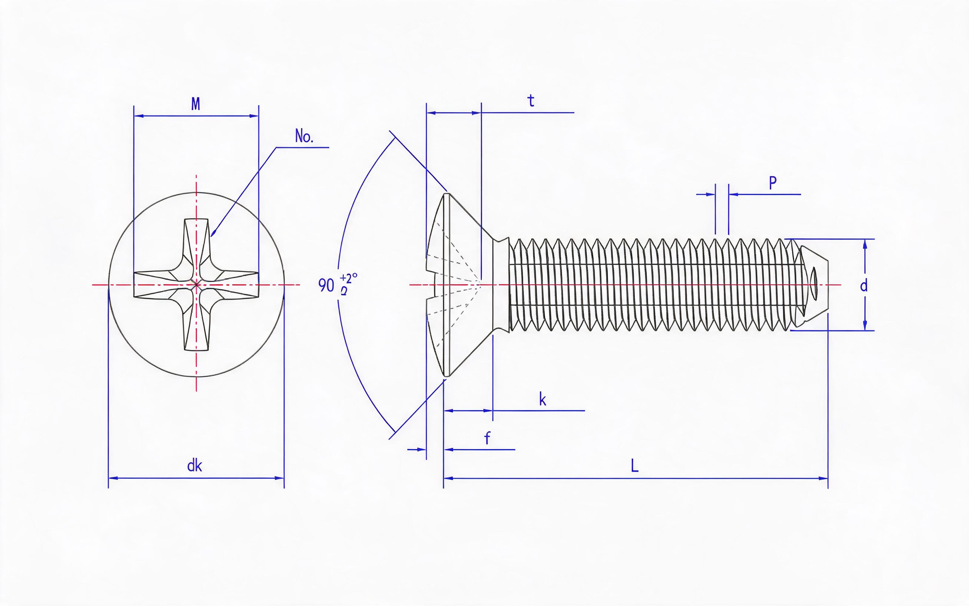 Cross recessed countersunk head triangle lock screw (Type H) Standard Drawing