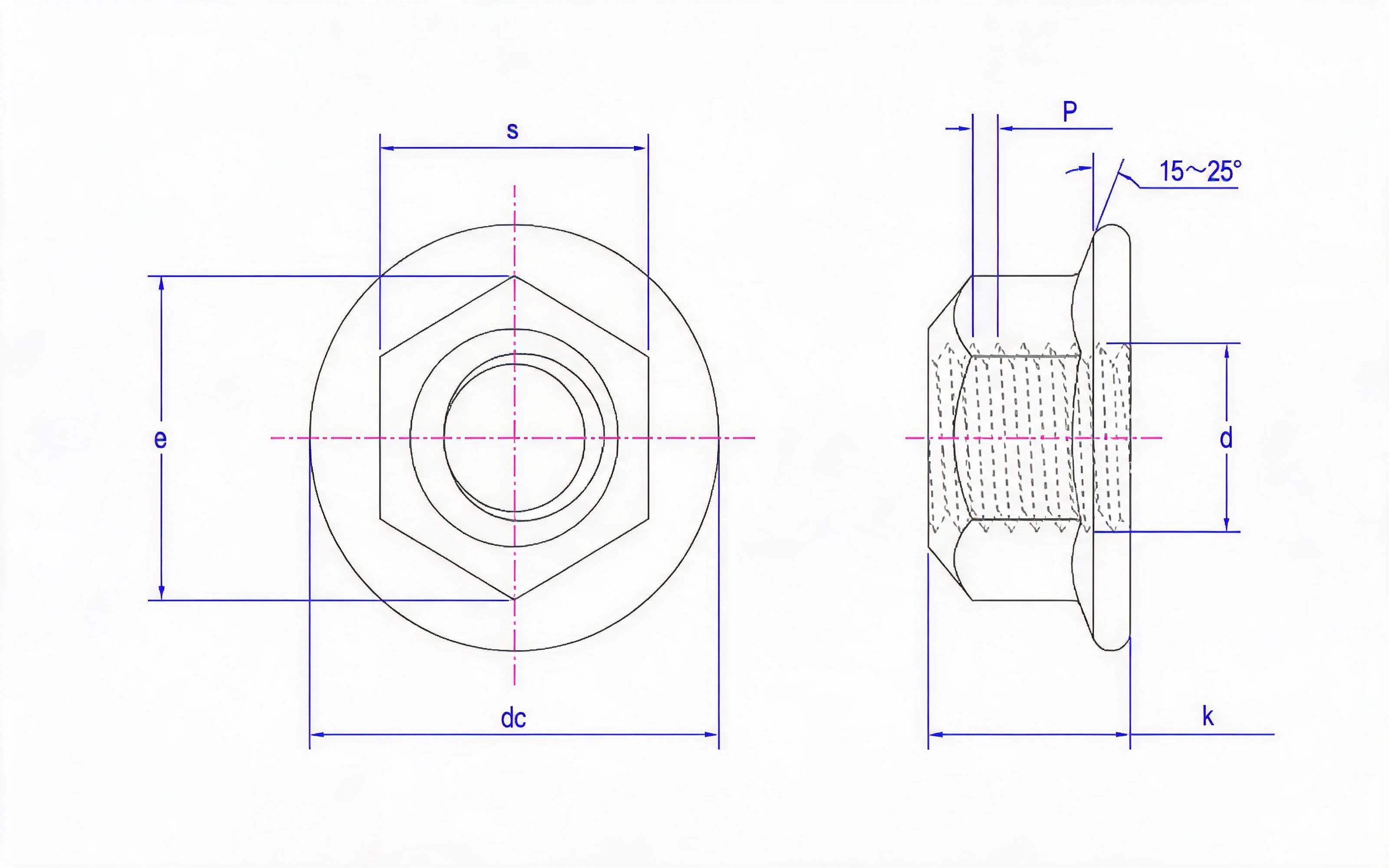 Type 2 all-metal hexagon flange lock nut fine thread Standard Drawing