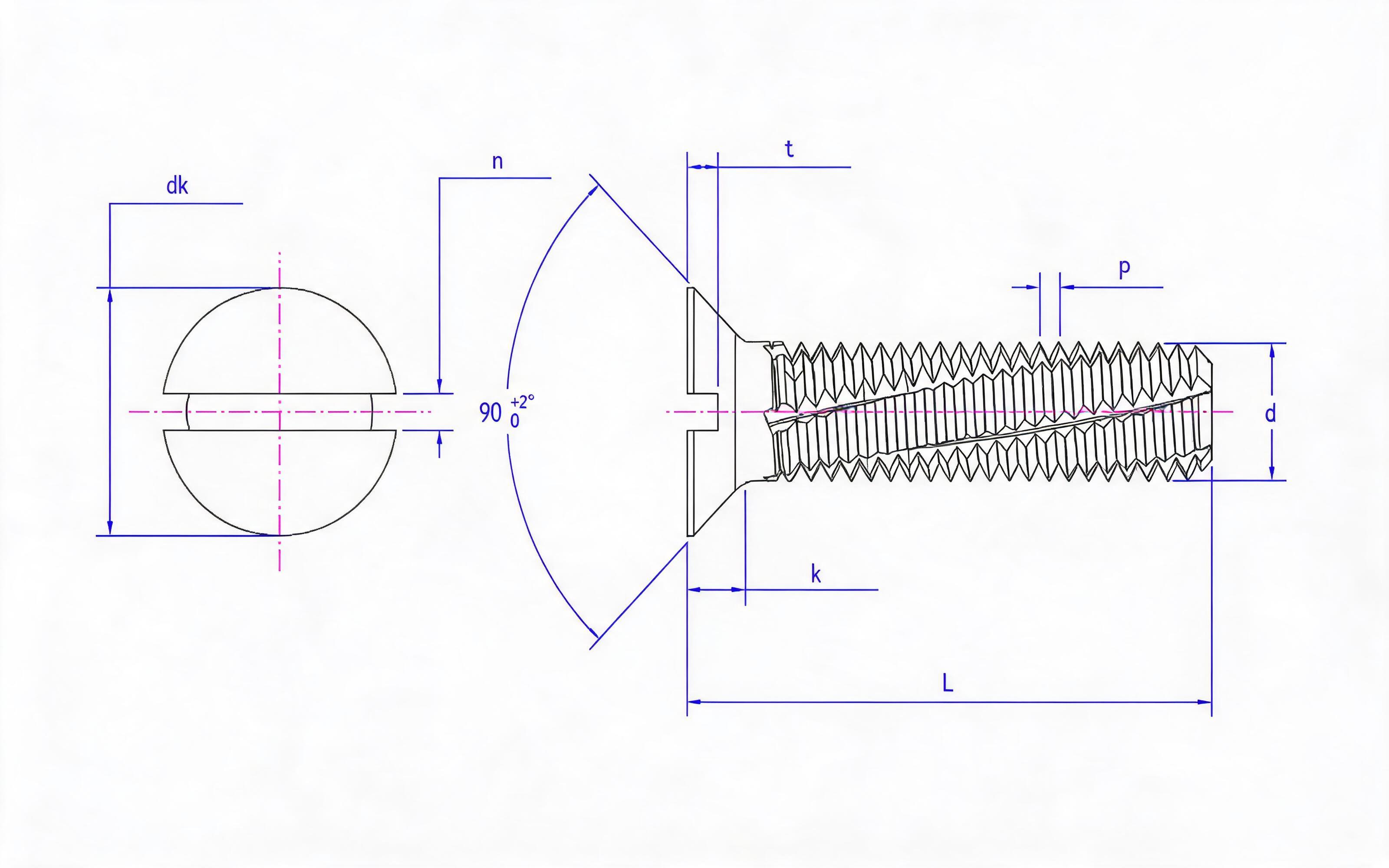 Slotted countersunk head cutting screw Standard Drawing