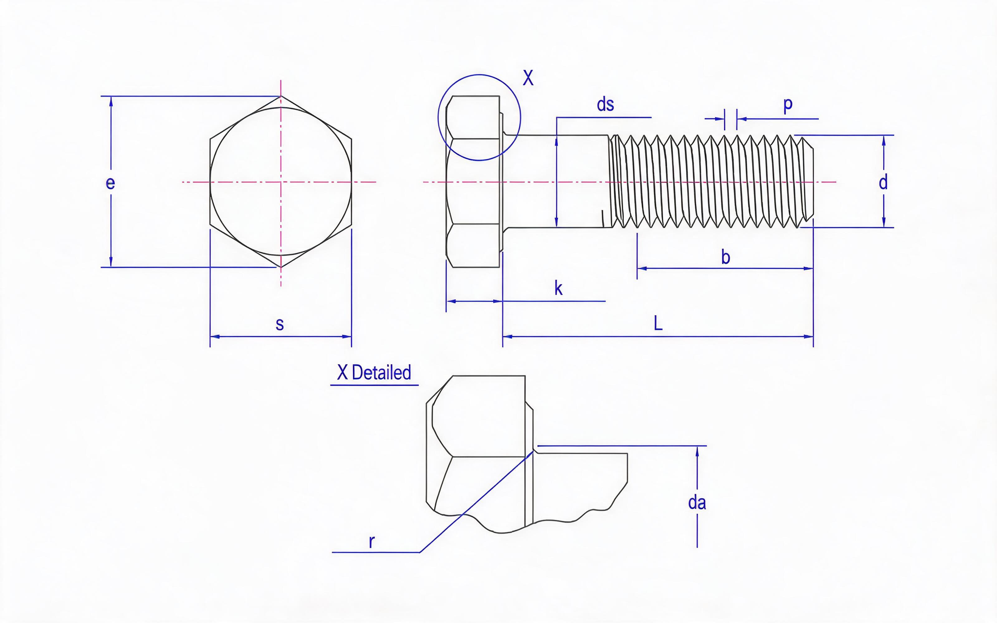 Hexagon head bolt Standard Drawing