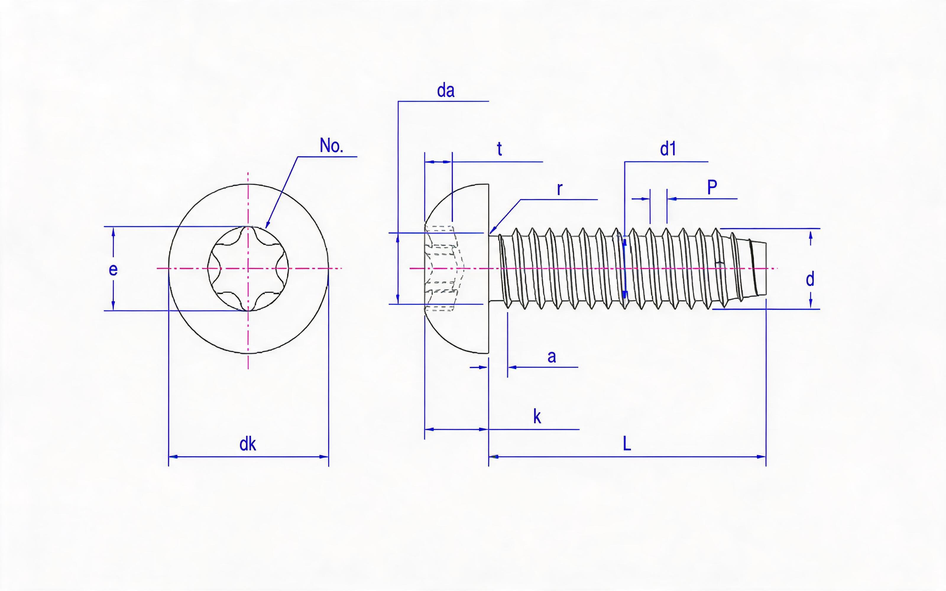 Torx recessed panhead self-tapping screw F-type Standard Drawing