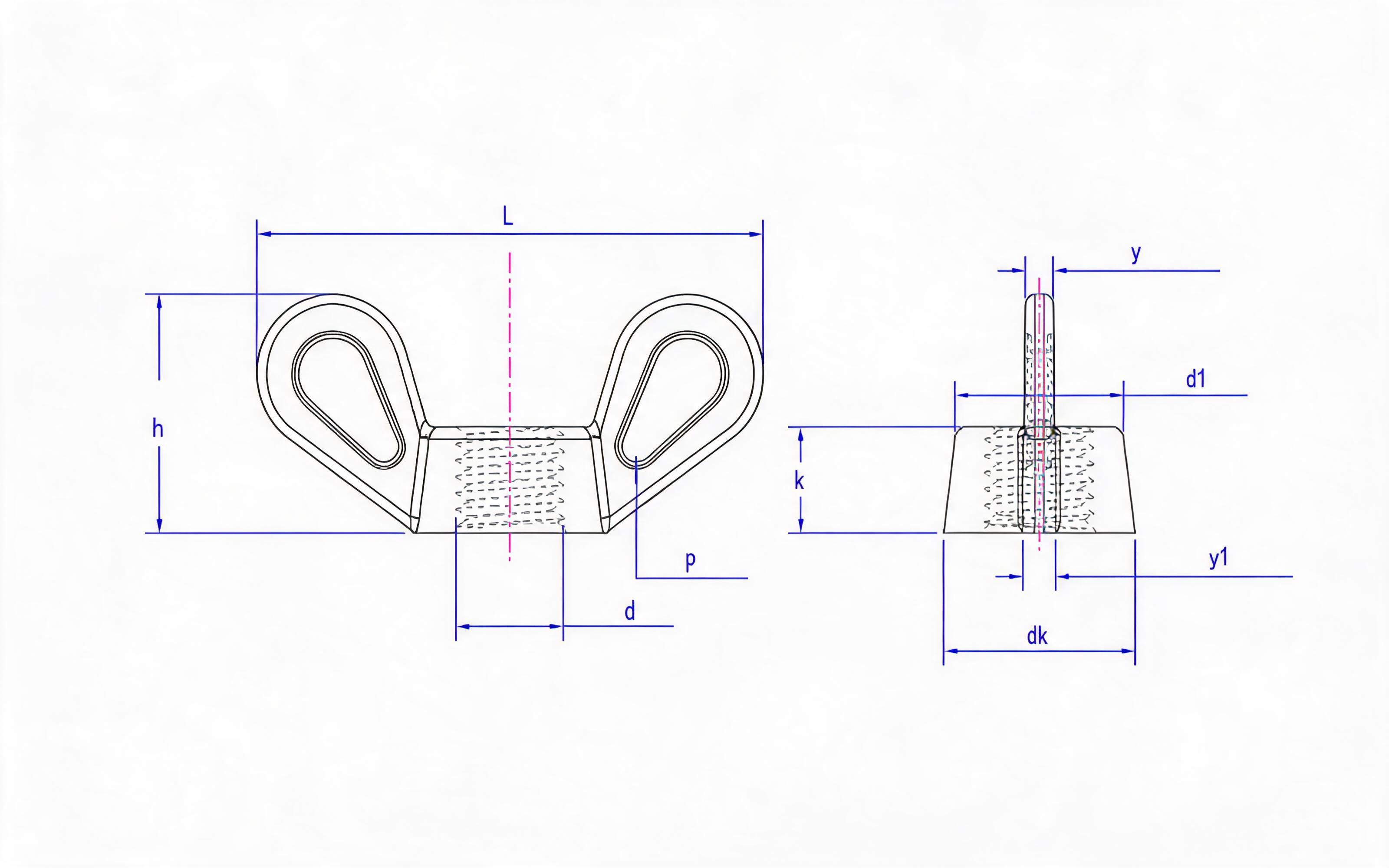 Butterfly nut round wing type B Standard Drawing