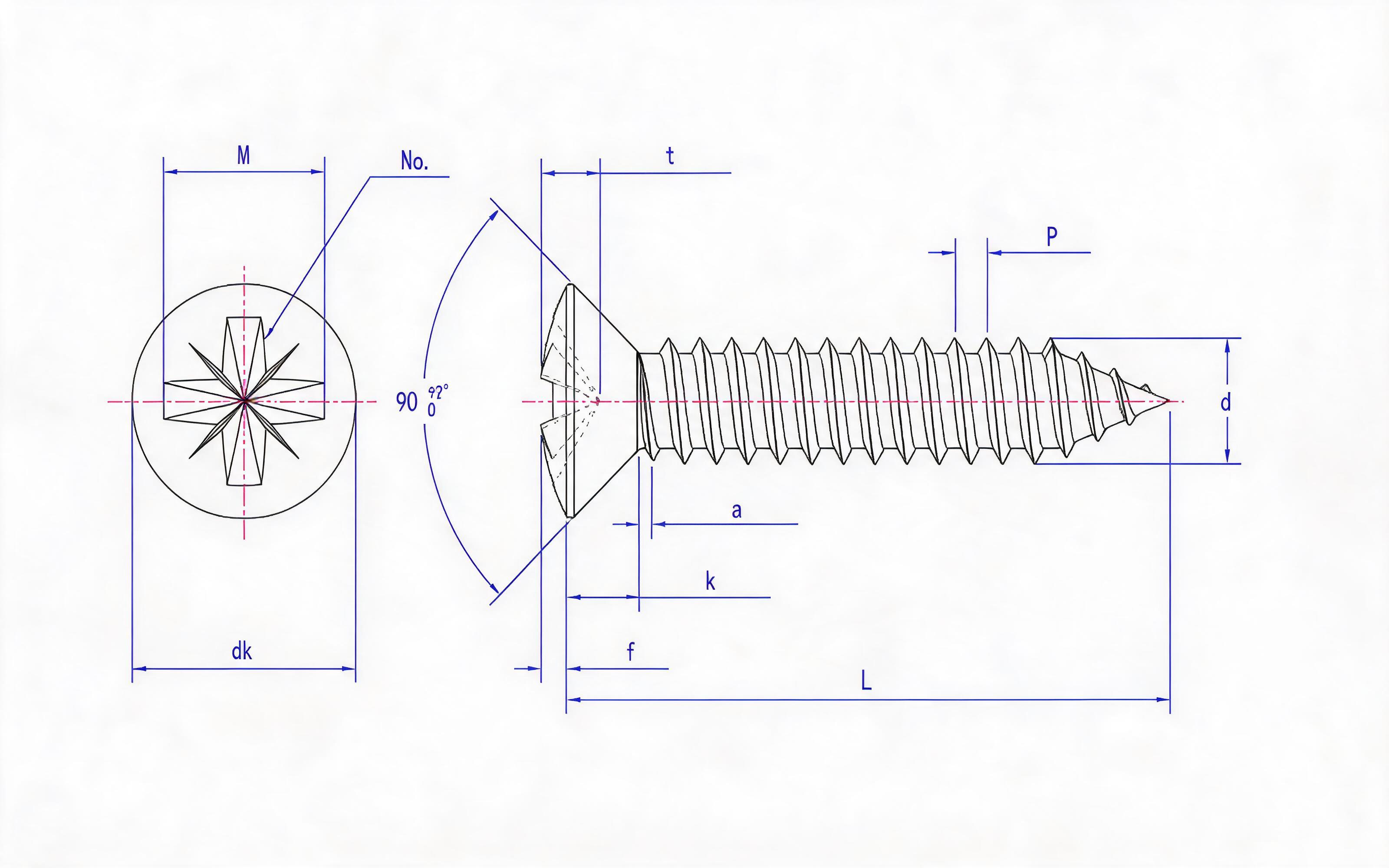 Type C countersunk head self-tapping screw with herringbone groove Standard Drawing