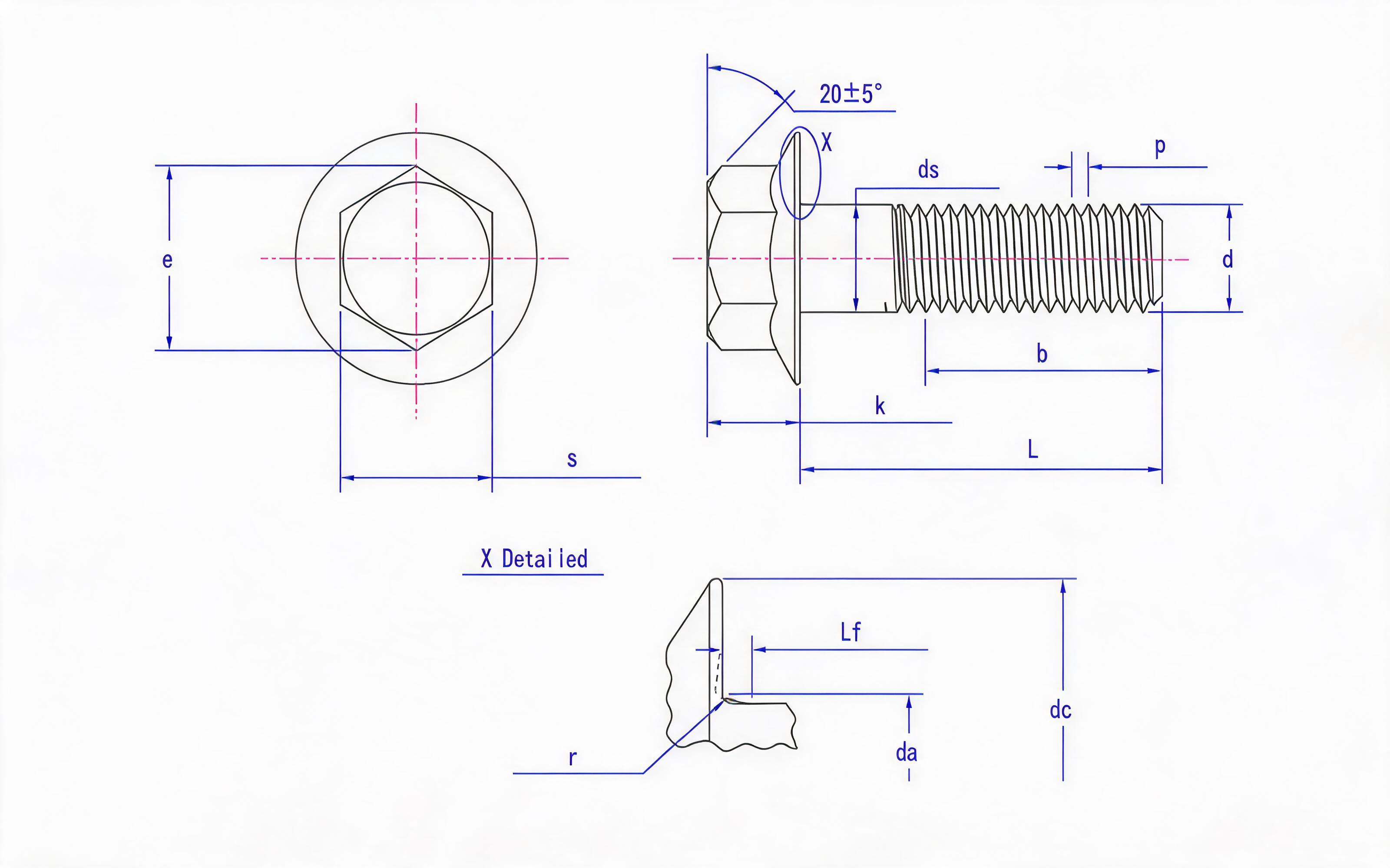 Hexagon flange bolt (type F) Standard Drawing