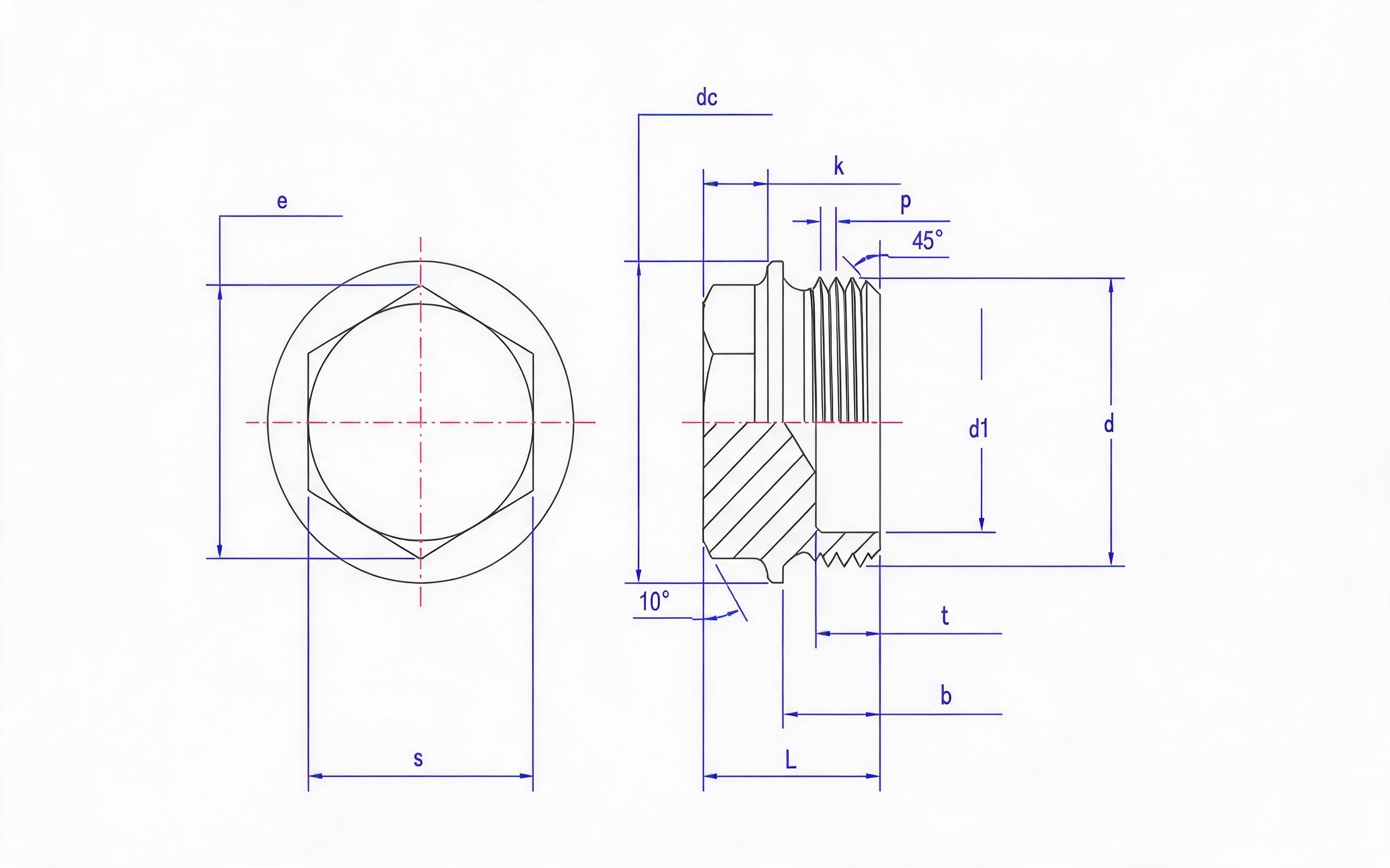 Hexagon screw plug (type A d ≥ 18mm) Standard Drawing