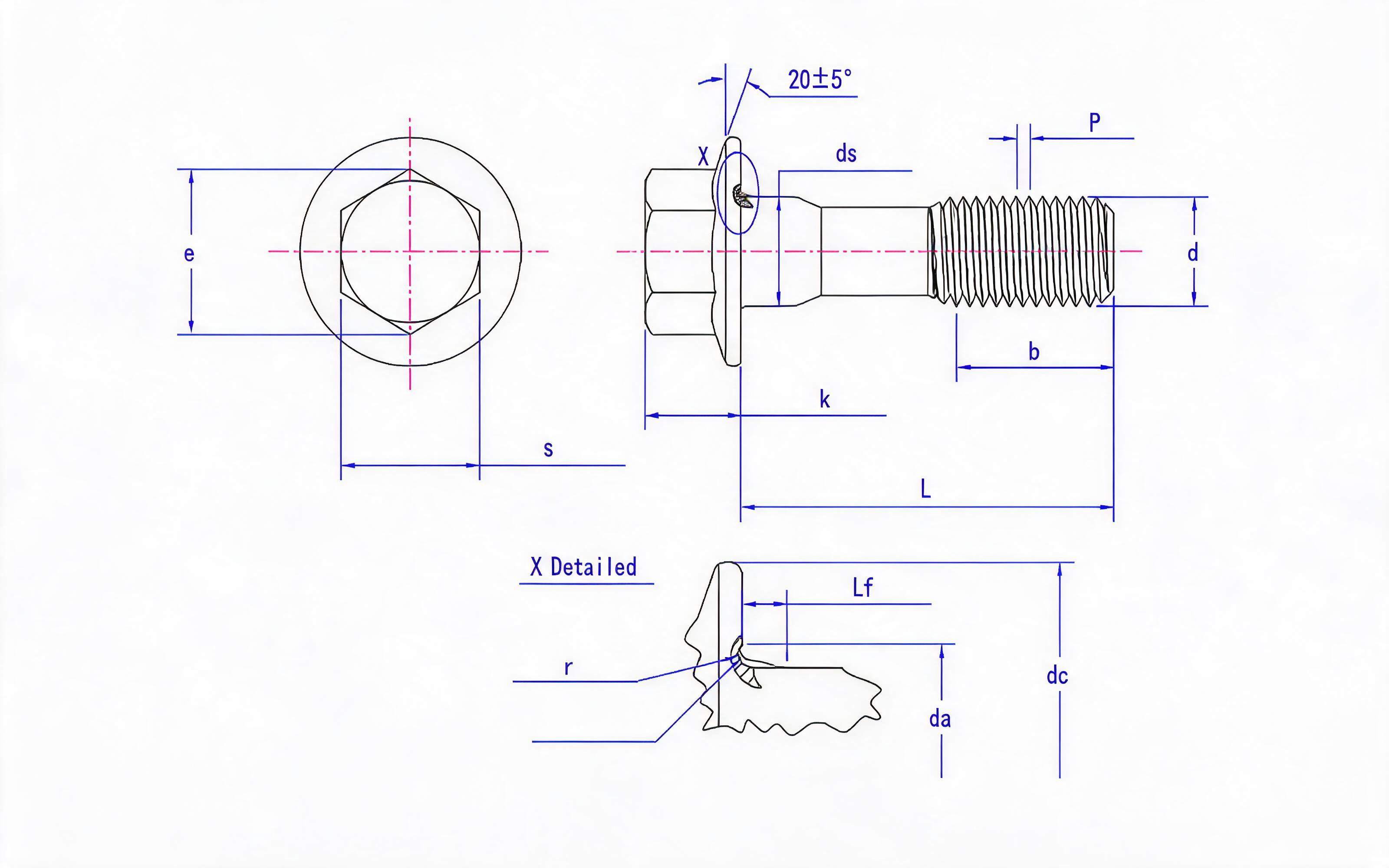 Hexagon flange bolt thin rod (U-shaped) Standard Drawing