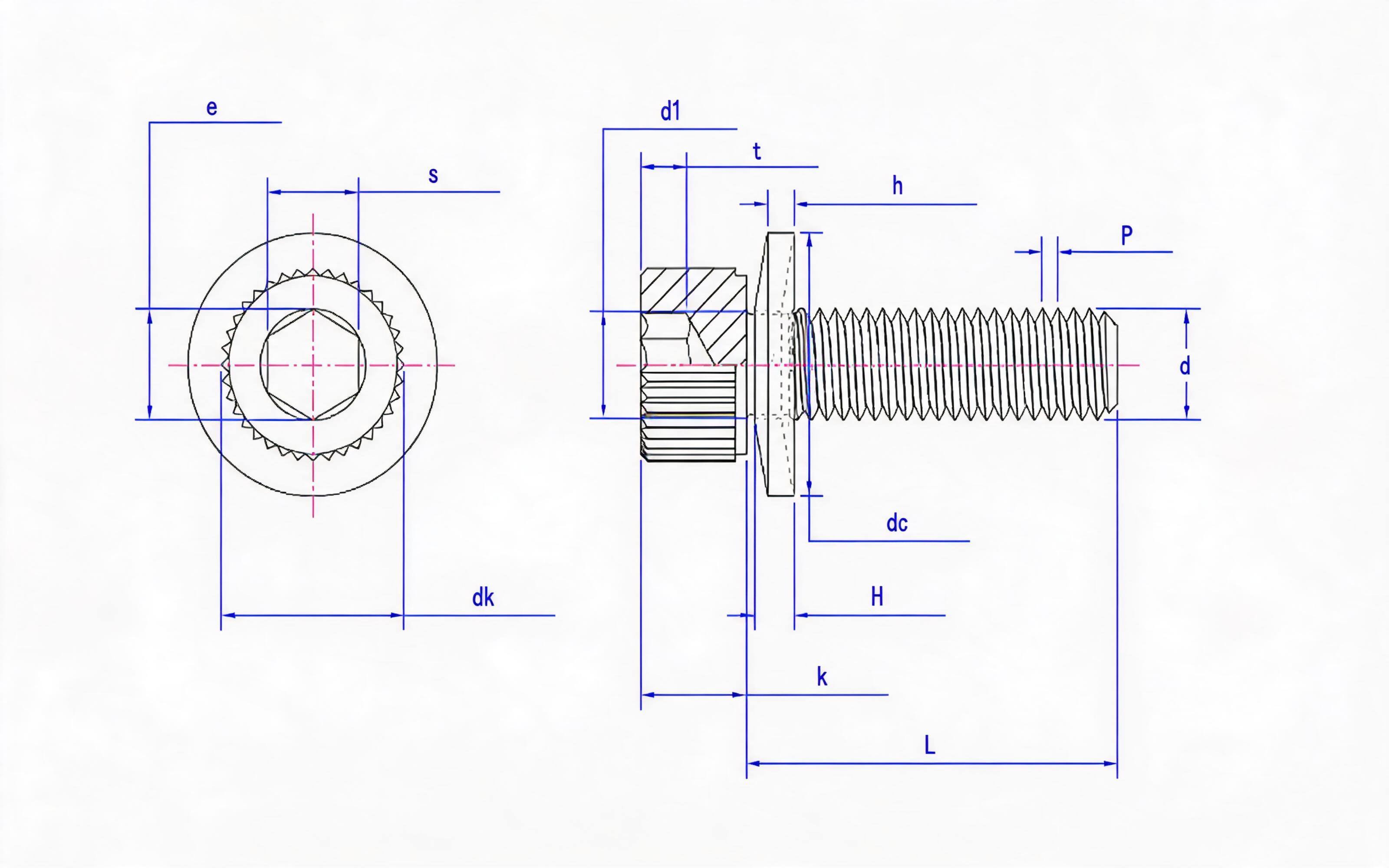 Knurled hexagon socket head cap screw and conical elastic washer combination Standard Drawing