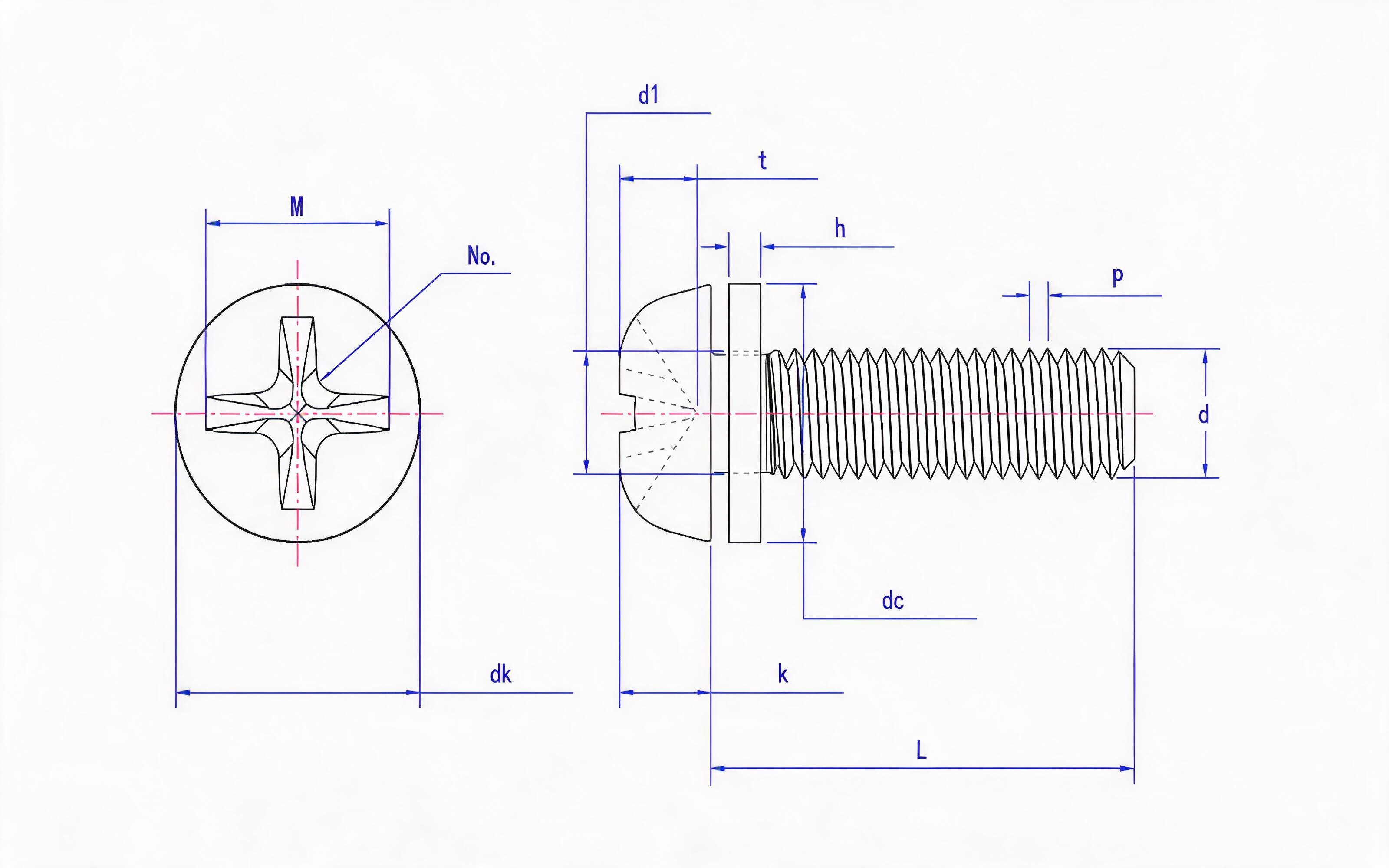 Cross recessed small panhead screw and flat washer combination Standard Drawing